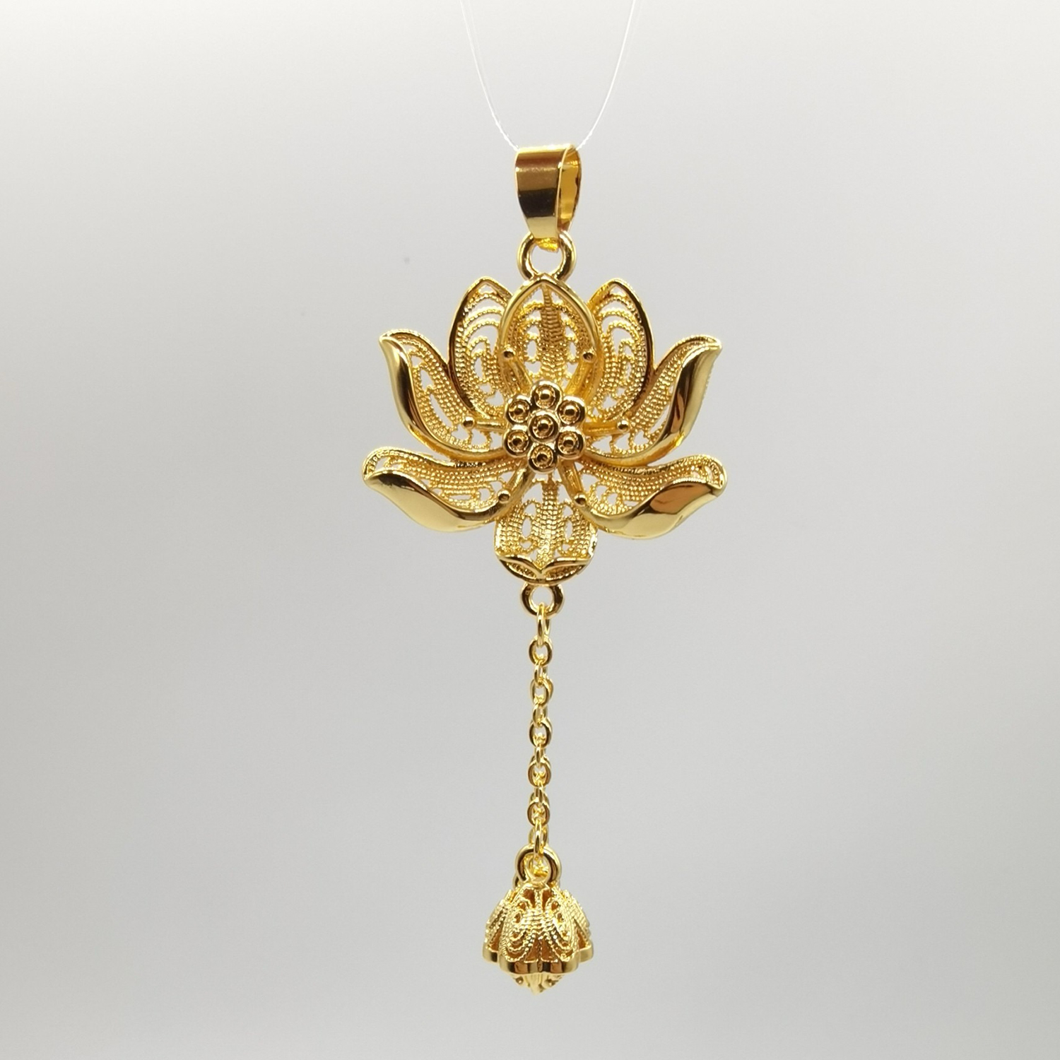 Alluvial gold ancient method vacuum electroplating 24K gold lotus pendant for joy of two generations