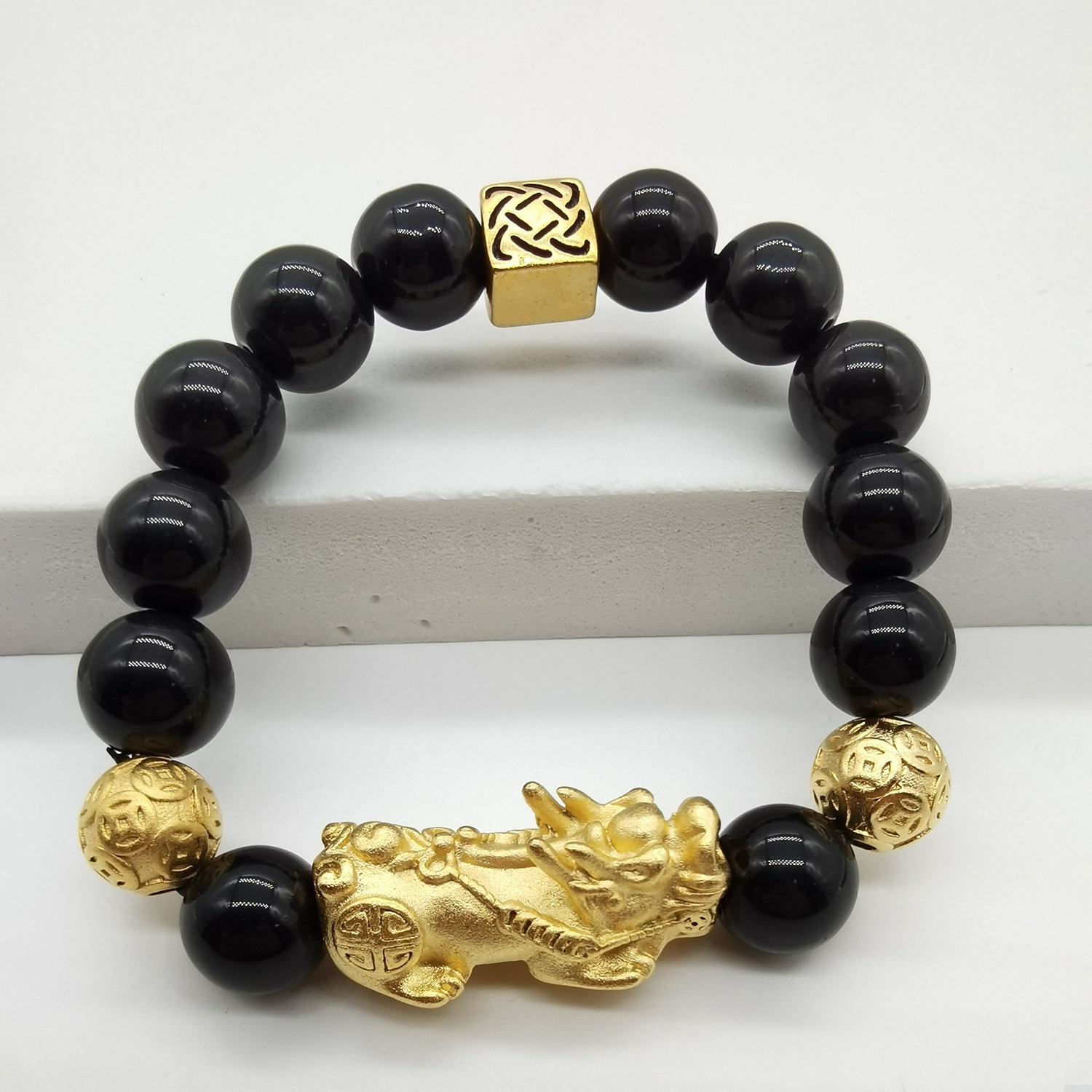 Alluvial gold vacuum electroplating 24K gold money bead Pixiu bracelet
