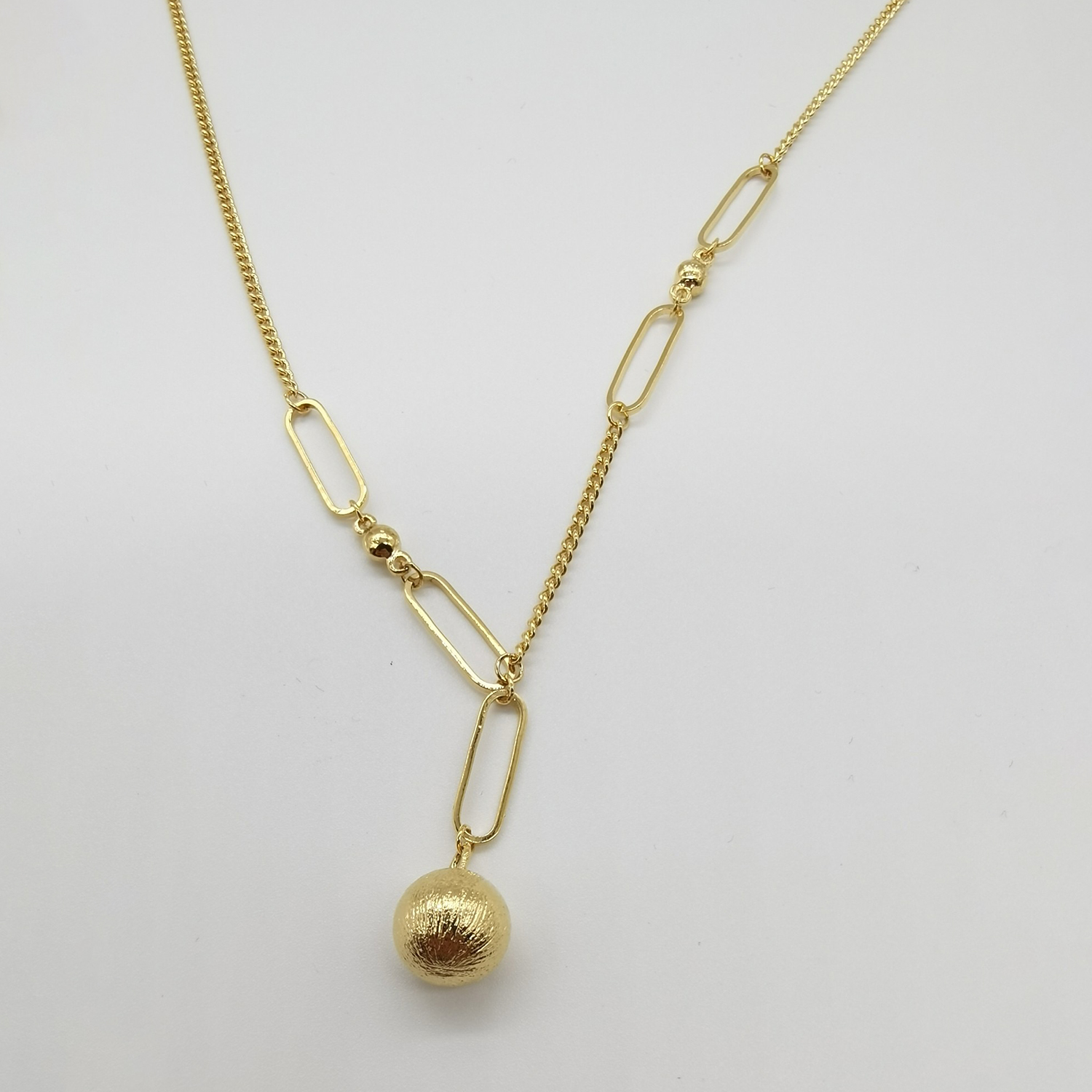 Alluvial gold vacuum electroplating 24K gold AB chain small ball necklace