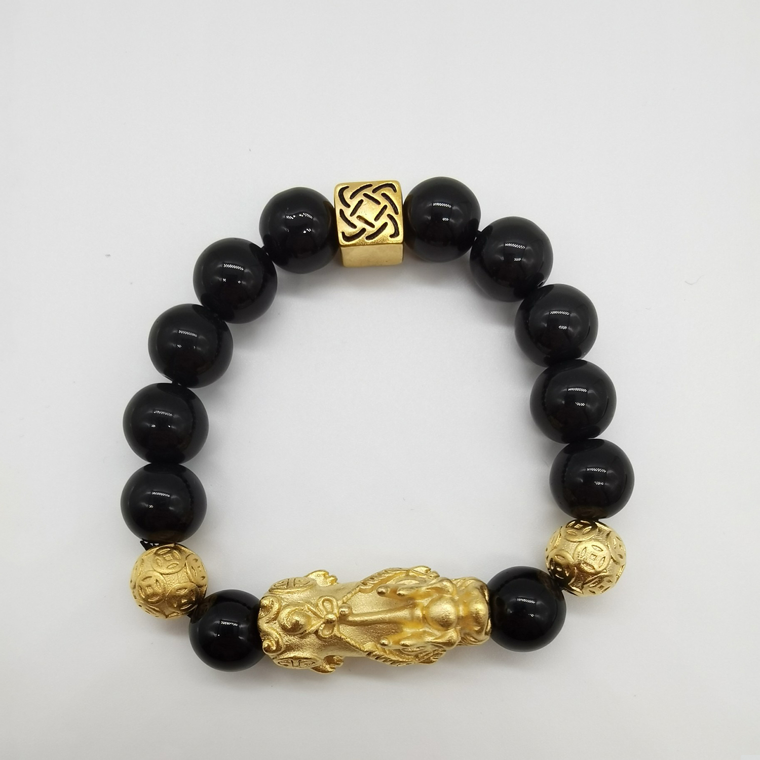 Alluvial gold vacuum electroplating 24K gold money bead Pixiu bracelet