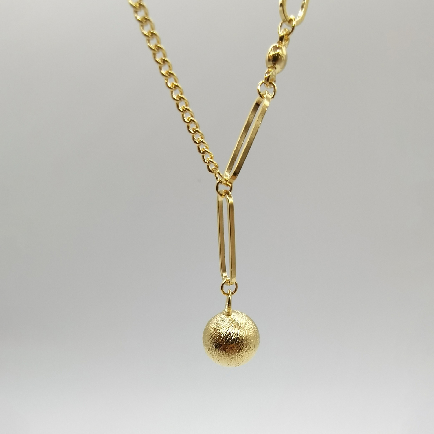 Alluvial gold vacuum electroplating 24K gold AB chain small ball necklace