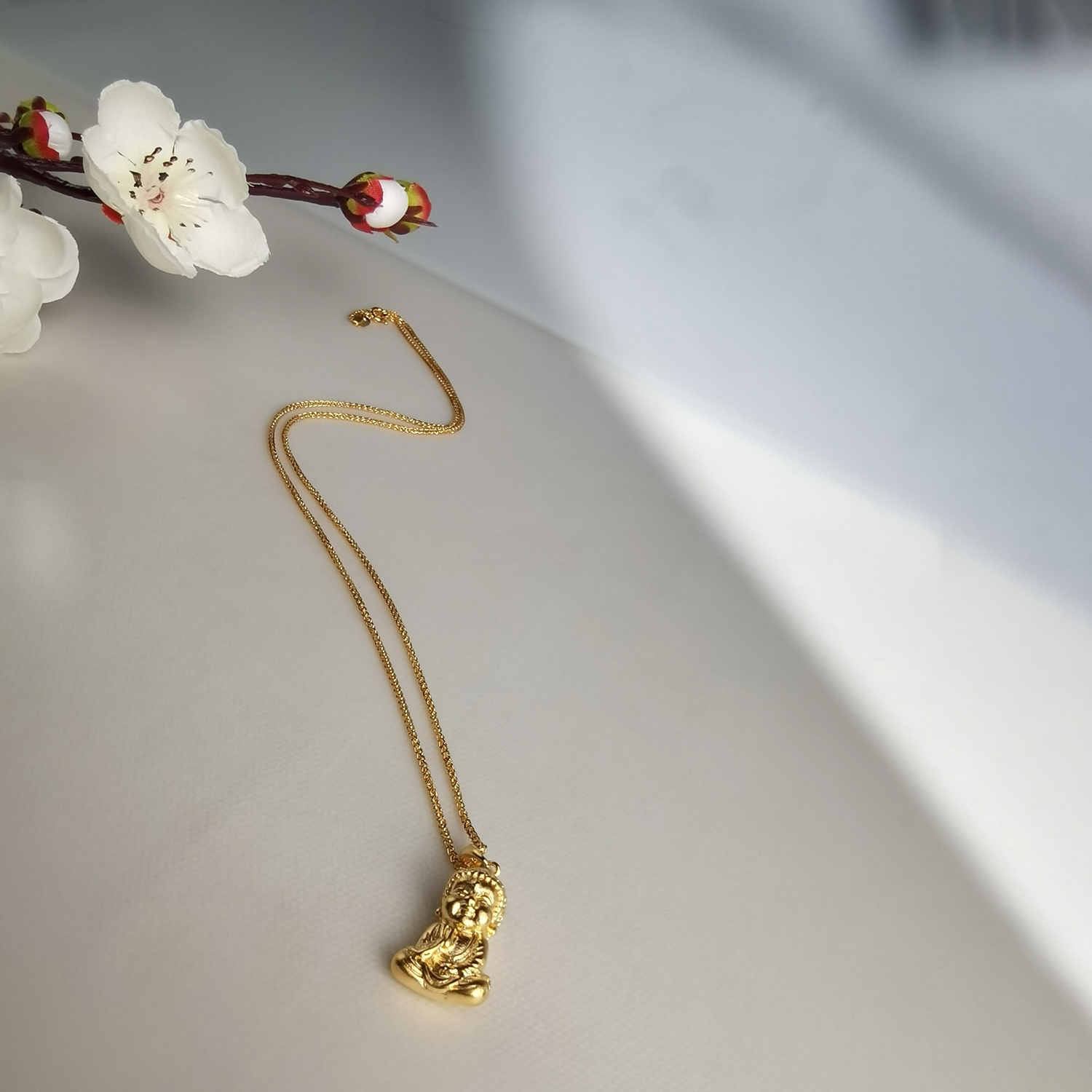 Alluvial Gold Ancient Method Vacuum Electroplating 24K Gold Buddha Boy Necklace