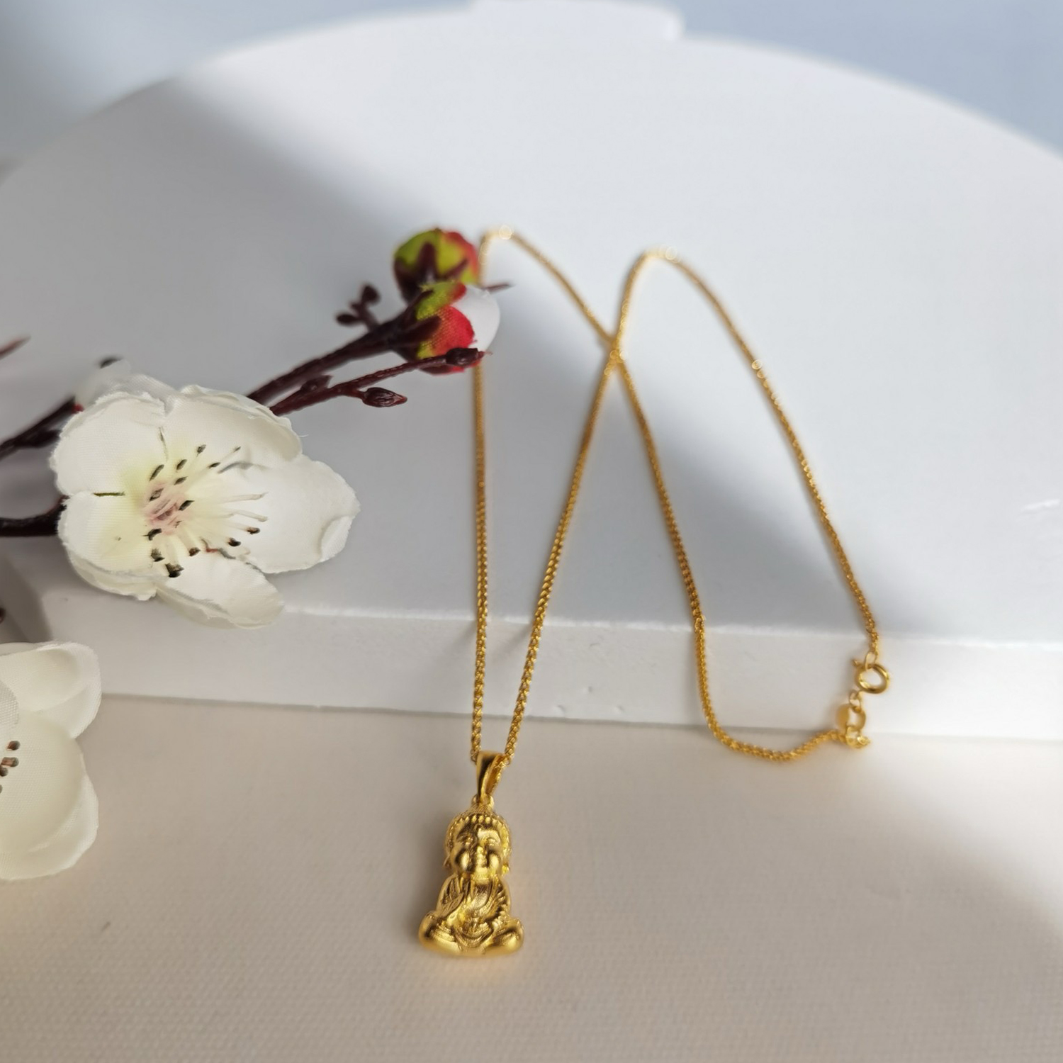 Alluvial Gold Ancient Method Vacuum Electroplating 24K Gold Buddha Boy Necklace