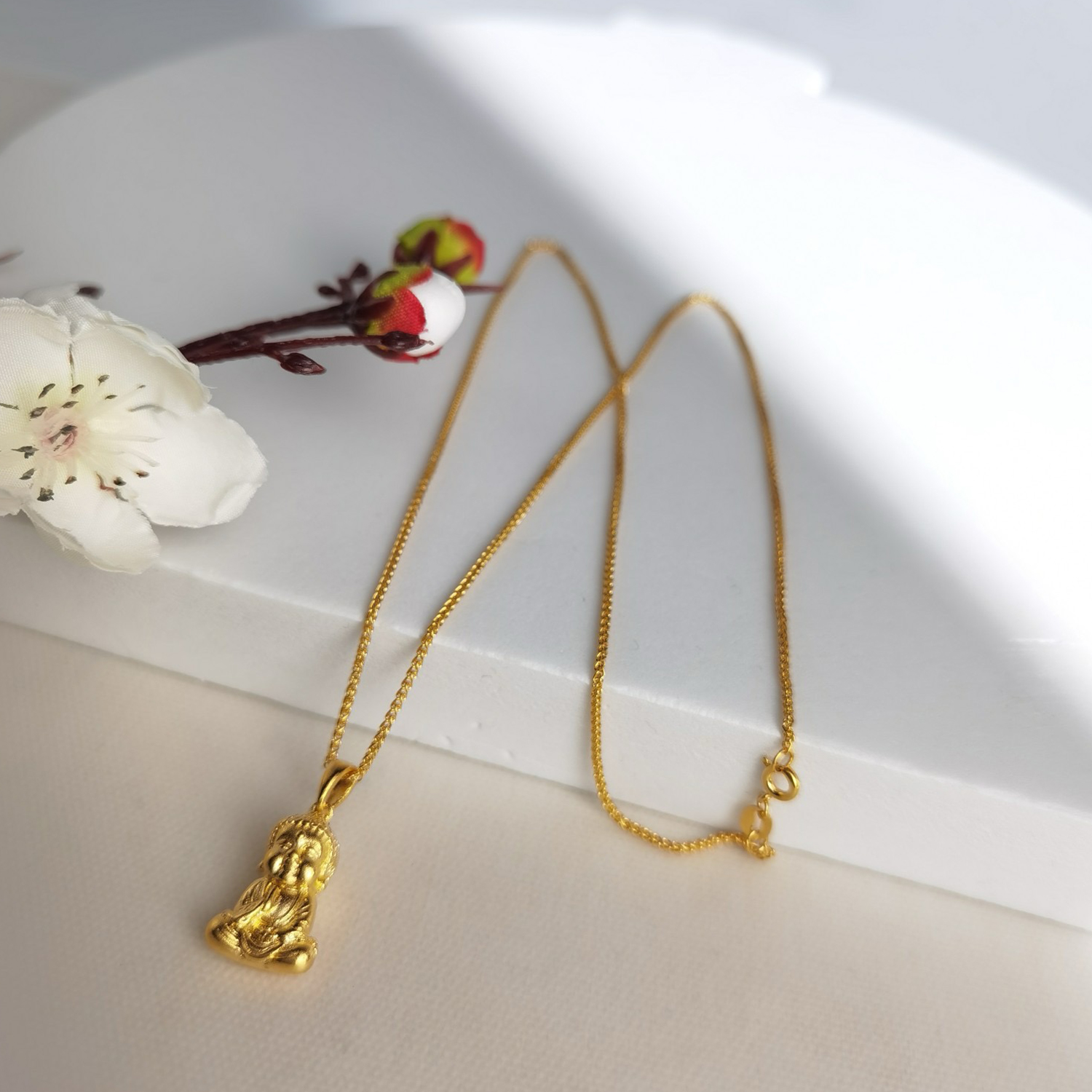 Alluvial Gold Ancient Method Vacuum Electroplating 24K Gold Buddha Boy Necklace