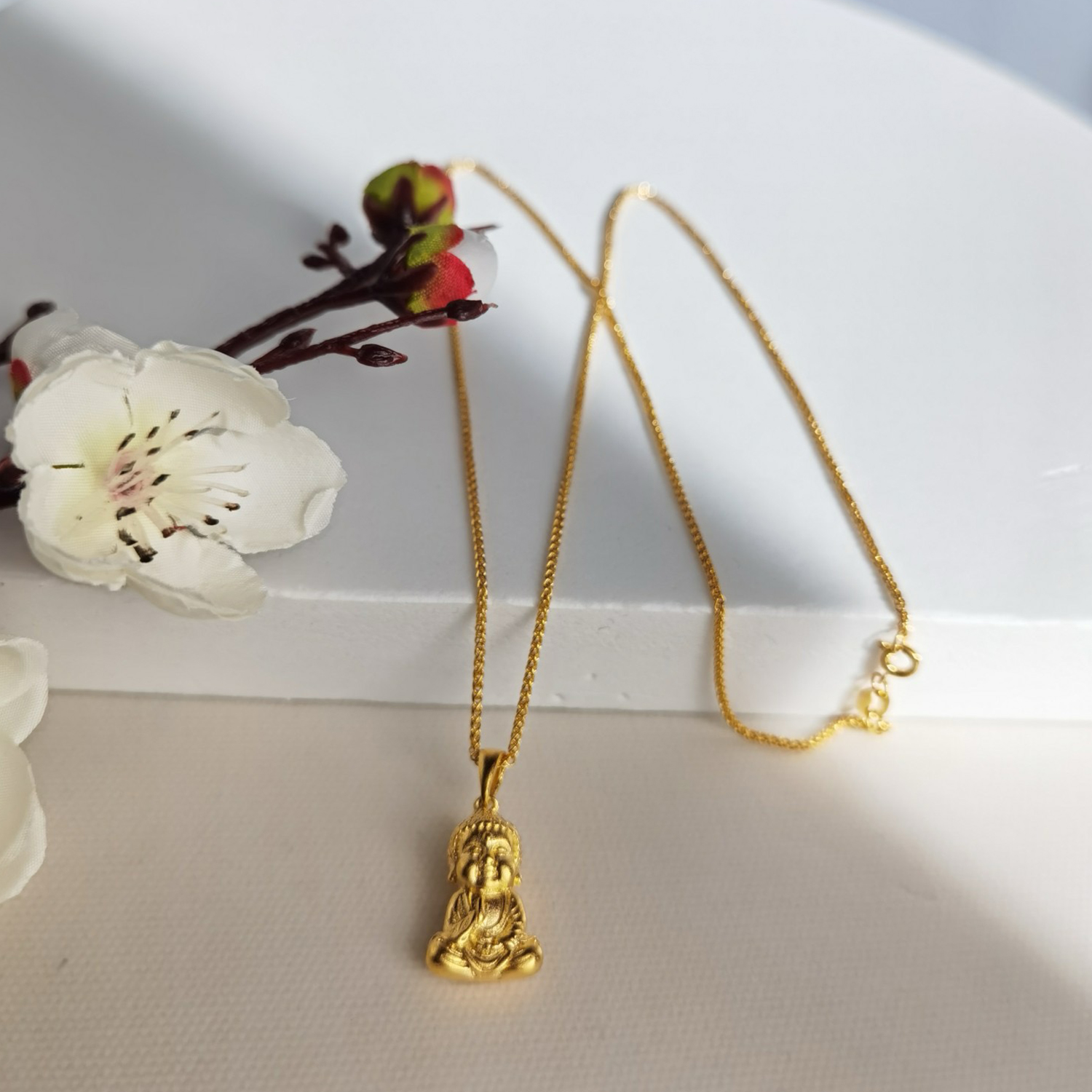 Alluvial Gold Ancient Method Vacuum Electroplating 24K Gold Buddha Boy Necklace