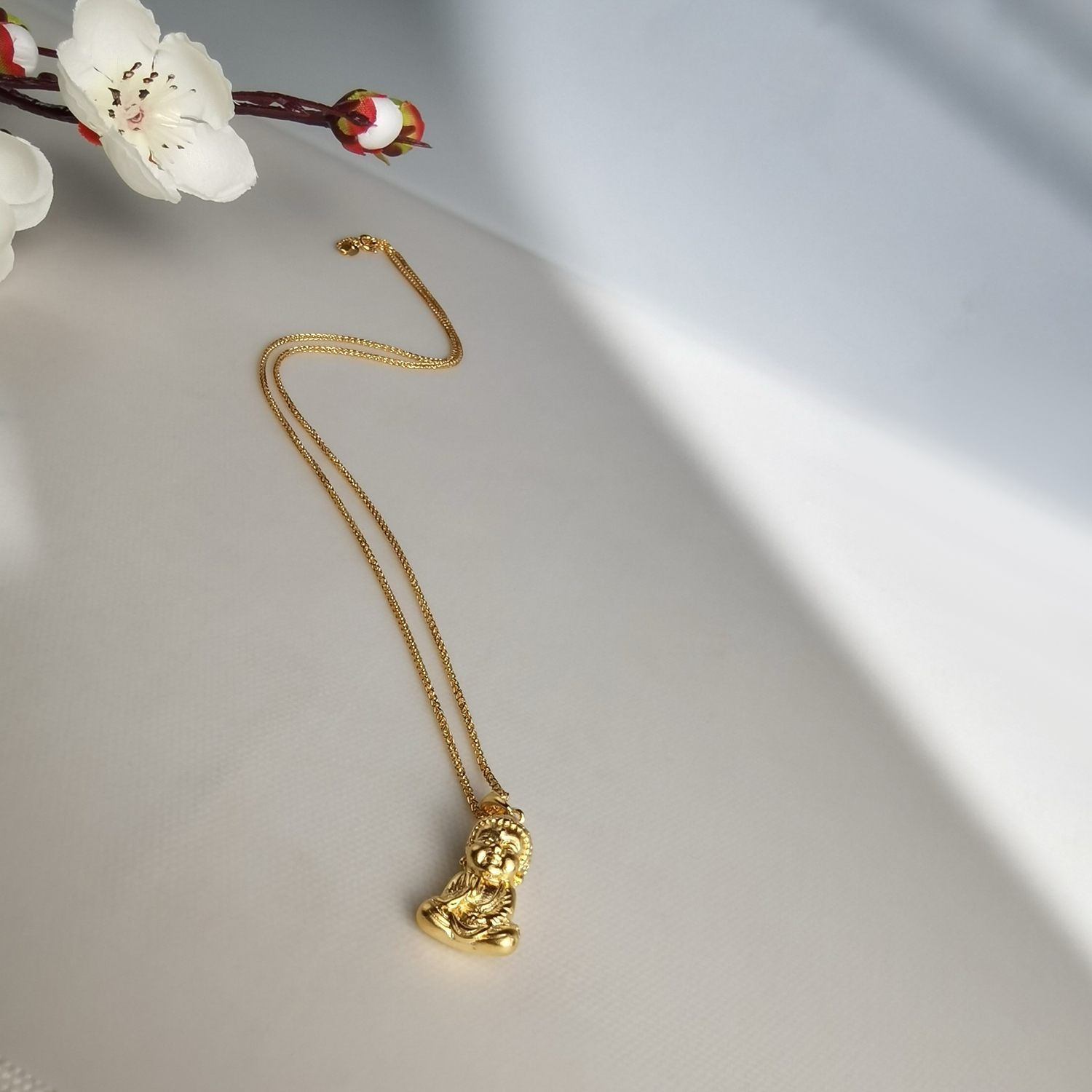 Alluvial Gold Ancient Method Vacuum Electroplating 24K Gold Buddha Boy Necklace