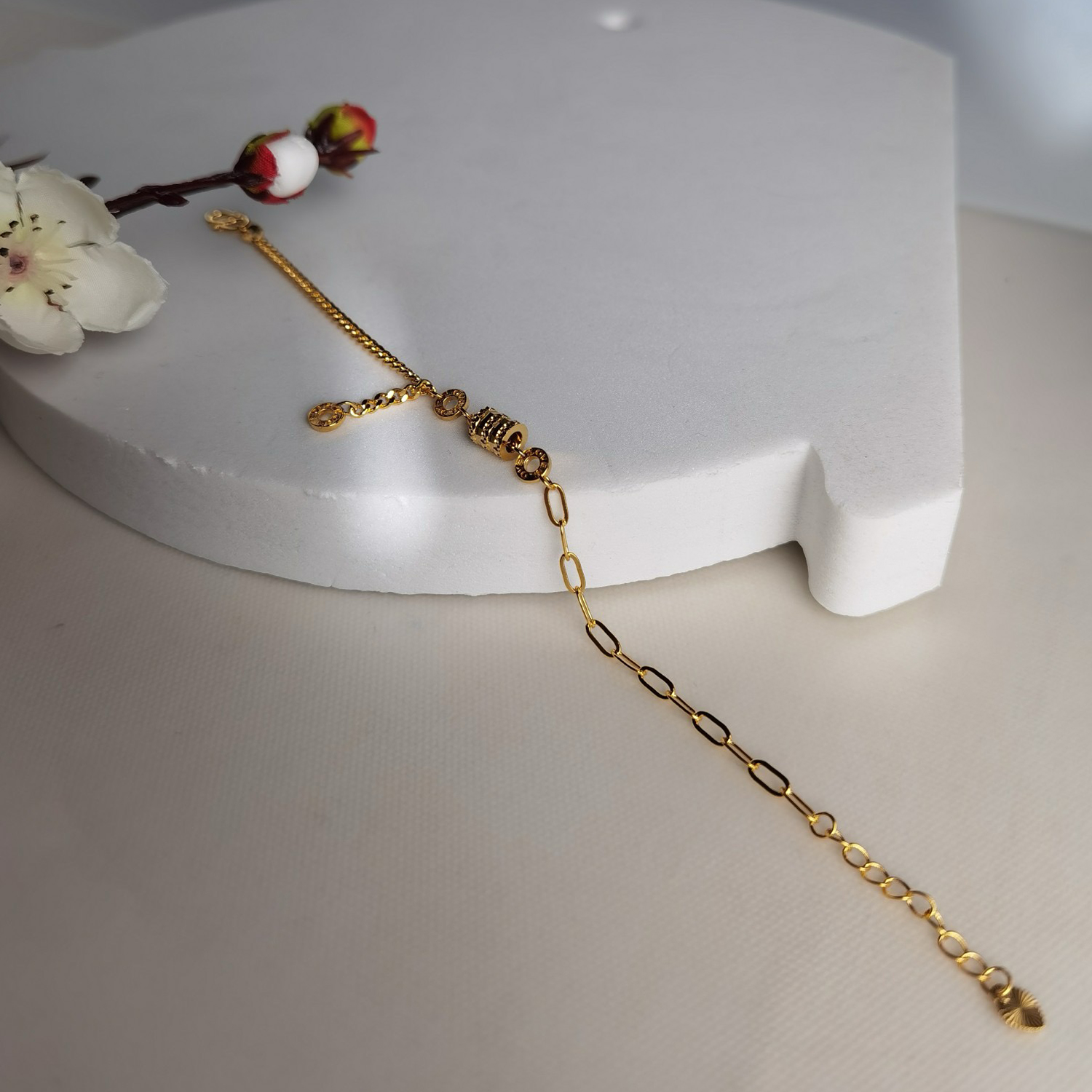 Alluvial Gold Vacuum Electroplating 24K Gold AB Chain Small Waist Bracelet