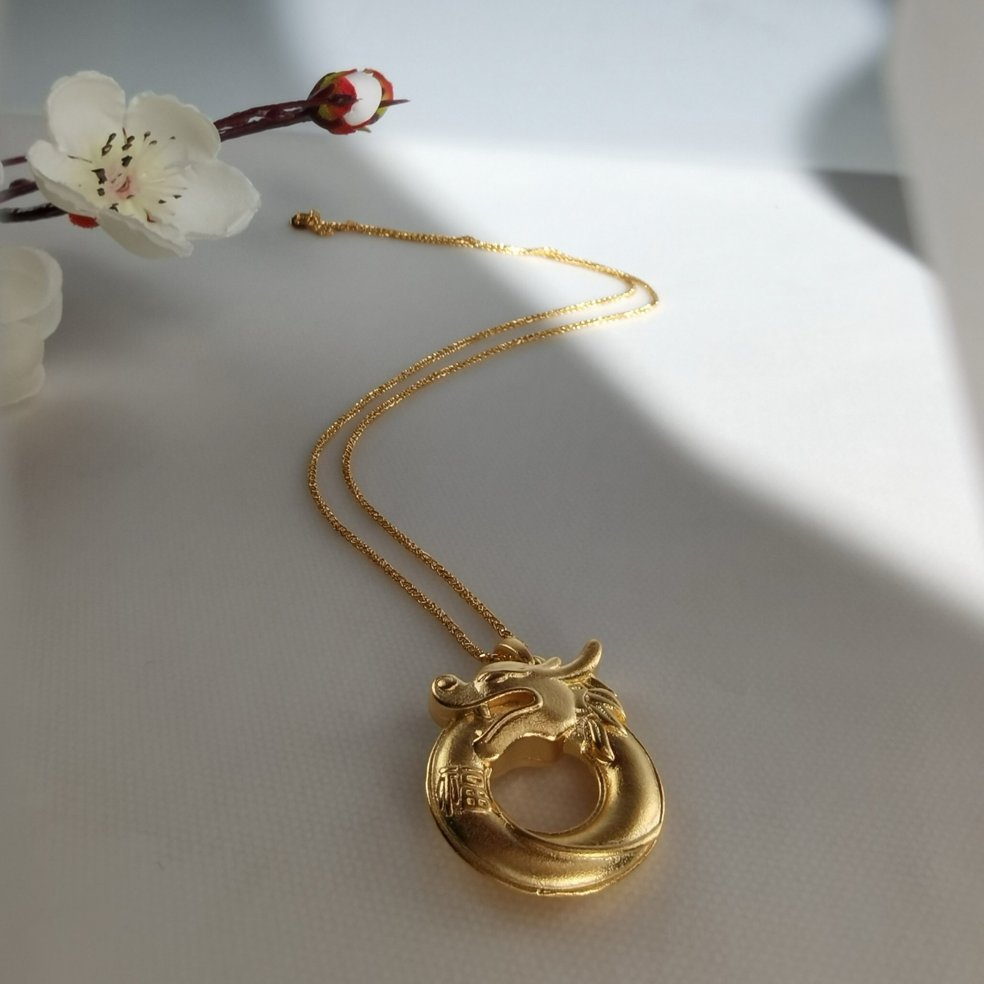 Alluvial Gold Ancient Method Vacuum Electroplating 24K Gold Hongfu Golden Dragon Necklace