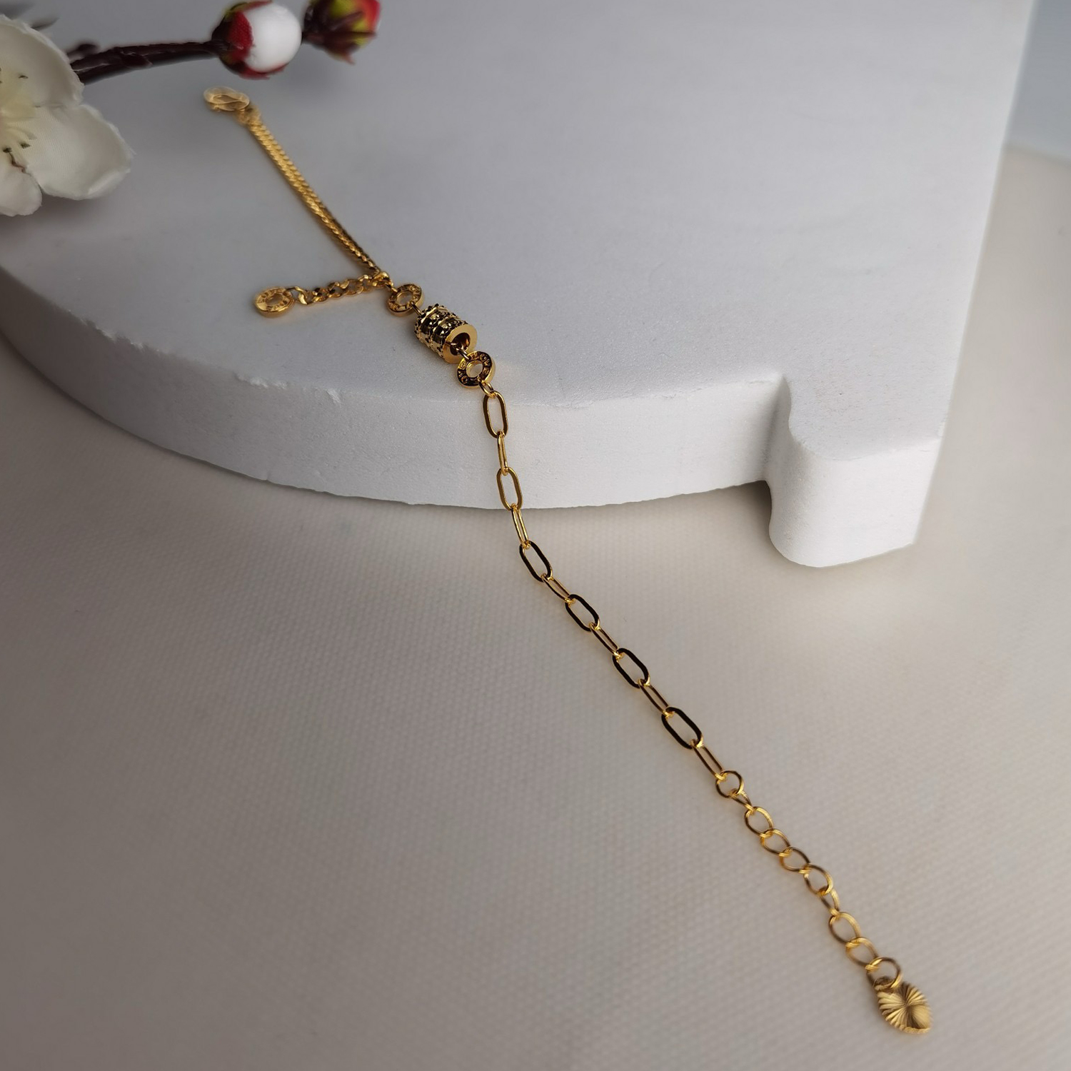 Alluvial Gold Vacuum Electroplating 24K Gold AB Chain Small Waist Bracelet