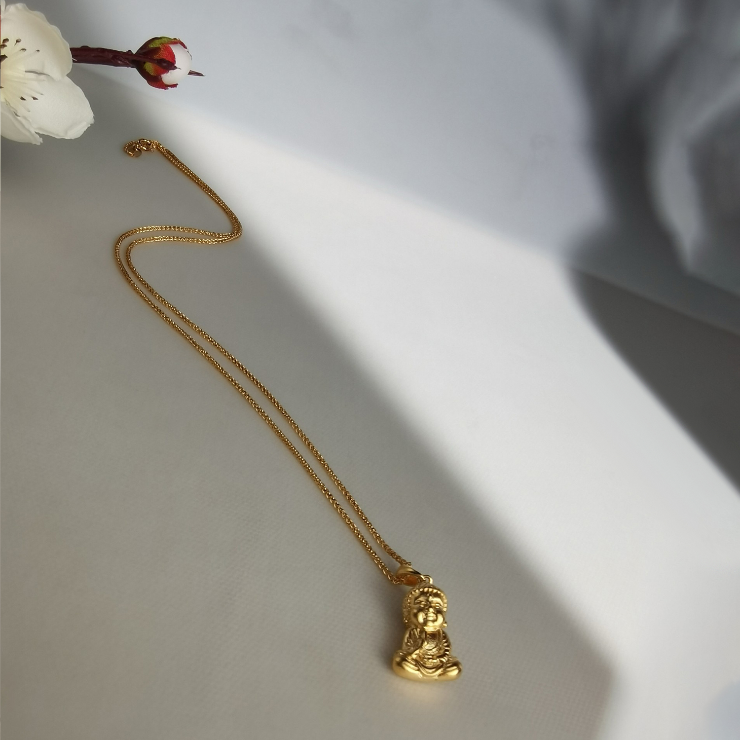 Alluvial Gold Ancient Method Vacuum Electroplating 24K Gold Buddha Boy Necklace