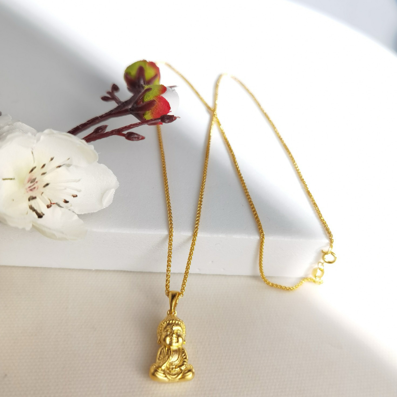 Alluvial Gold Ancient Method Vacuum Electroplating 24K Gold Buddha Boy Necklace