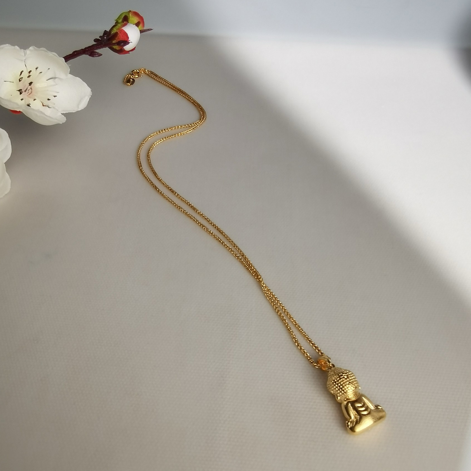 Alluvial Gold Ancient Method Vacuum Electroplating 24K Gold Buddha Boy Necklace