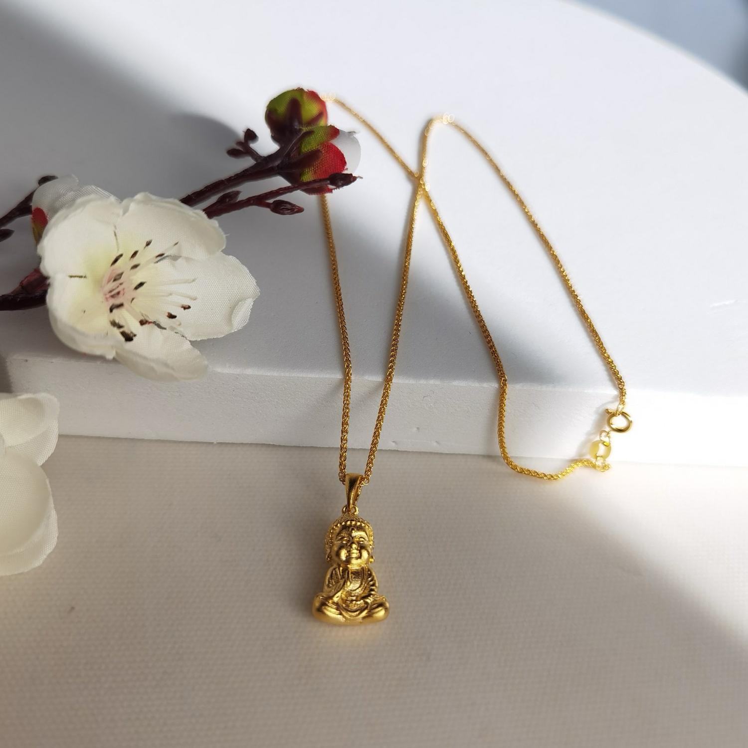 Alluvial Gold Ancient Method Vacuum Electroplating 24K Gold Buddha Boy Necklace