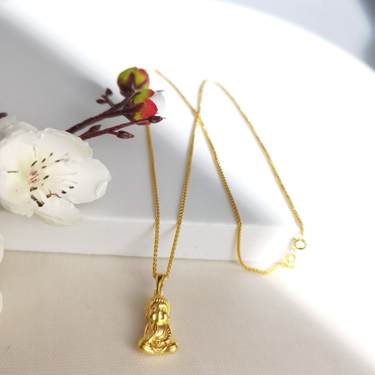 Alluvial Gold Ancient Method Vacuum Electroplating 24K Gold Buddha Boy Necklace