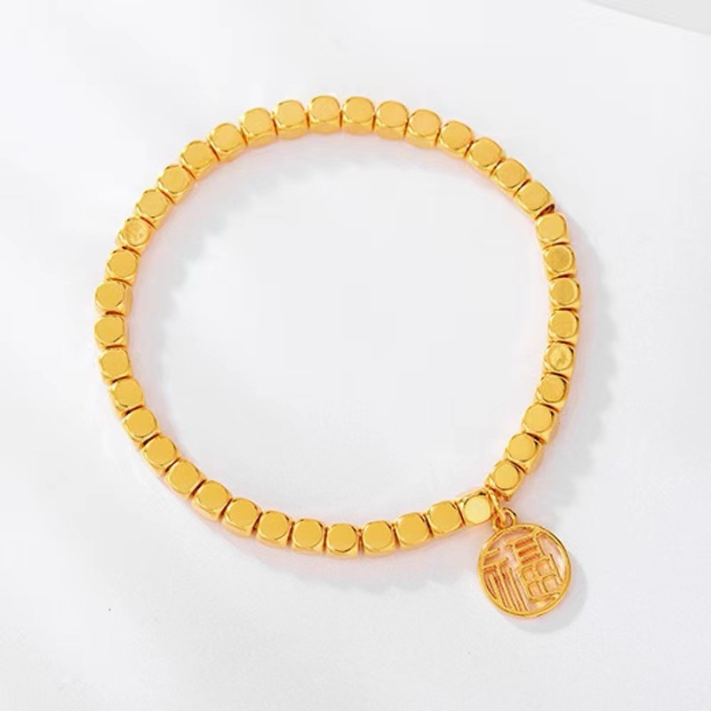 Alluvial Gold Vacuum Electroplating 24K Gold Small Sugar Cube Broken Silver Blessing Bracelet