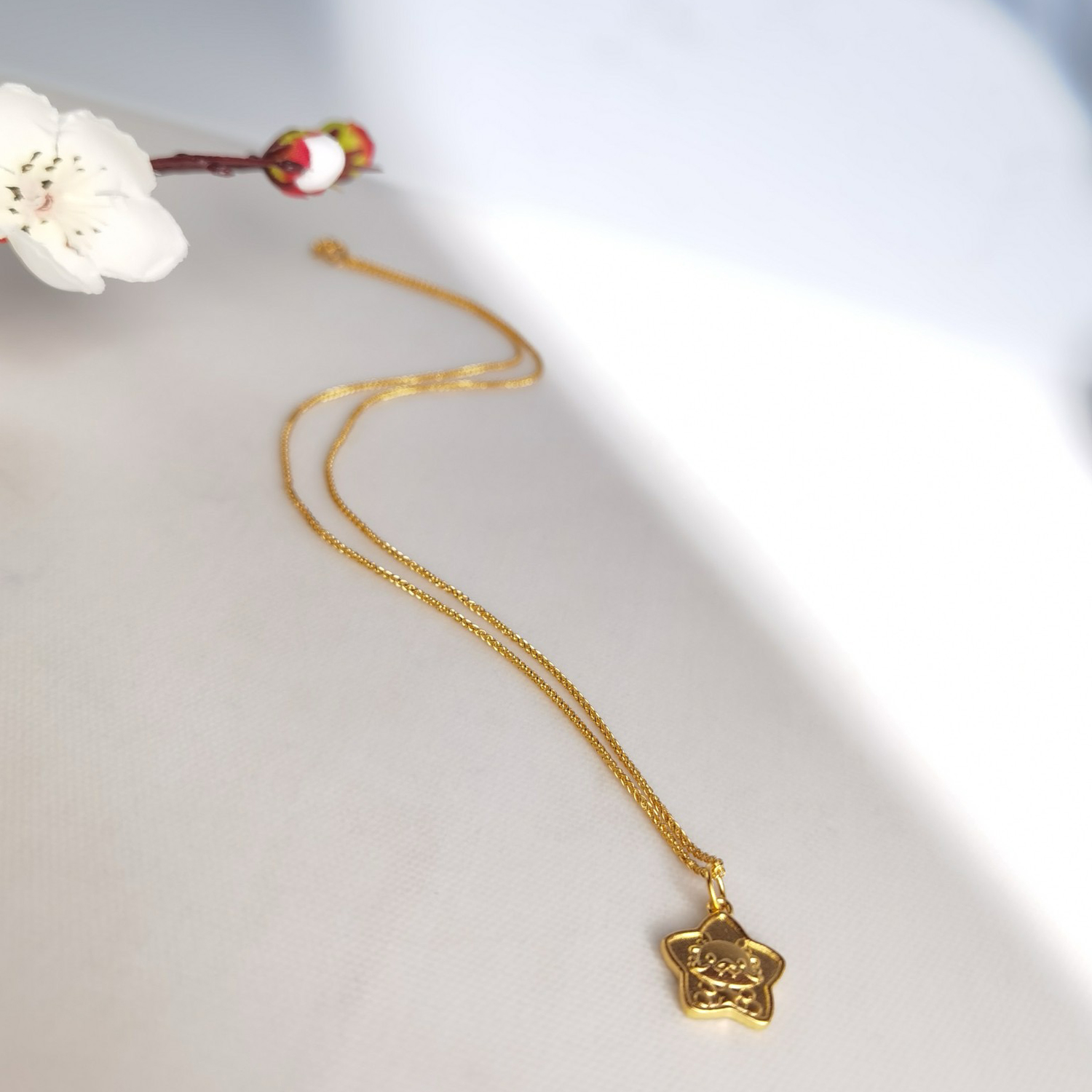 Alluvial Gold Vacuum Electroplating 24K Gold Star to Dragon Necklace