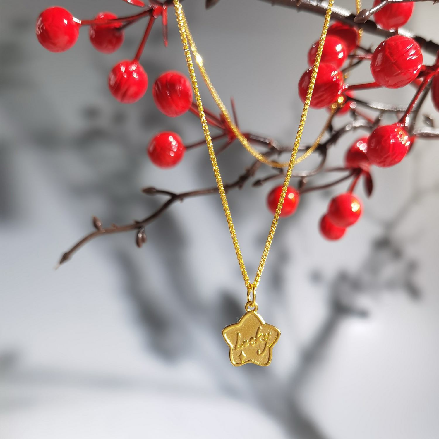 Alluvial Gold Vacuum Electroplating 24K Gold Star to Dragon Necklace