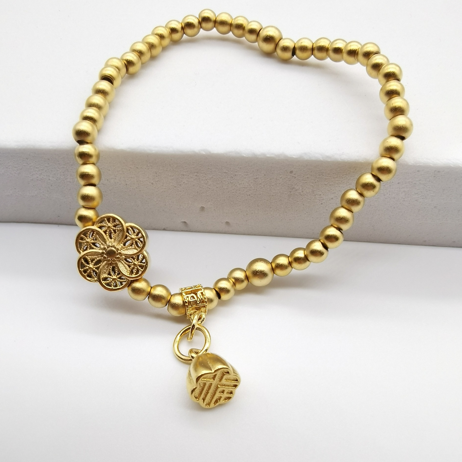 Alluvial gold ancient method vacuum electroplating 24K gold six-phase flower lotus pod bracelet
