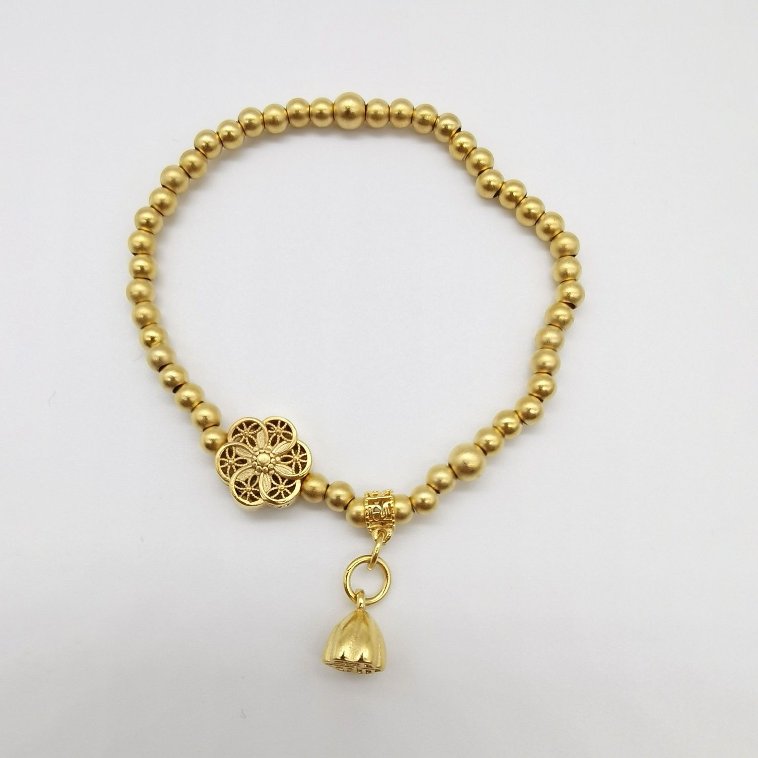 Alluvial gold ancient method vacuum electroplating 24K gold six-phase flower lotus pod bracelet