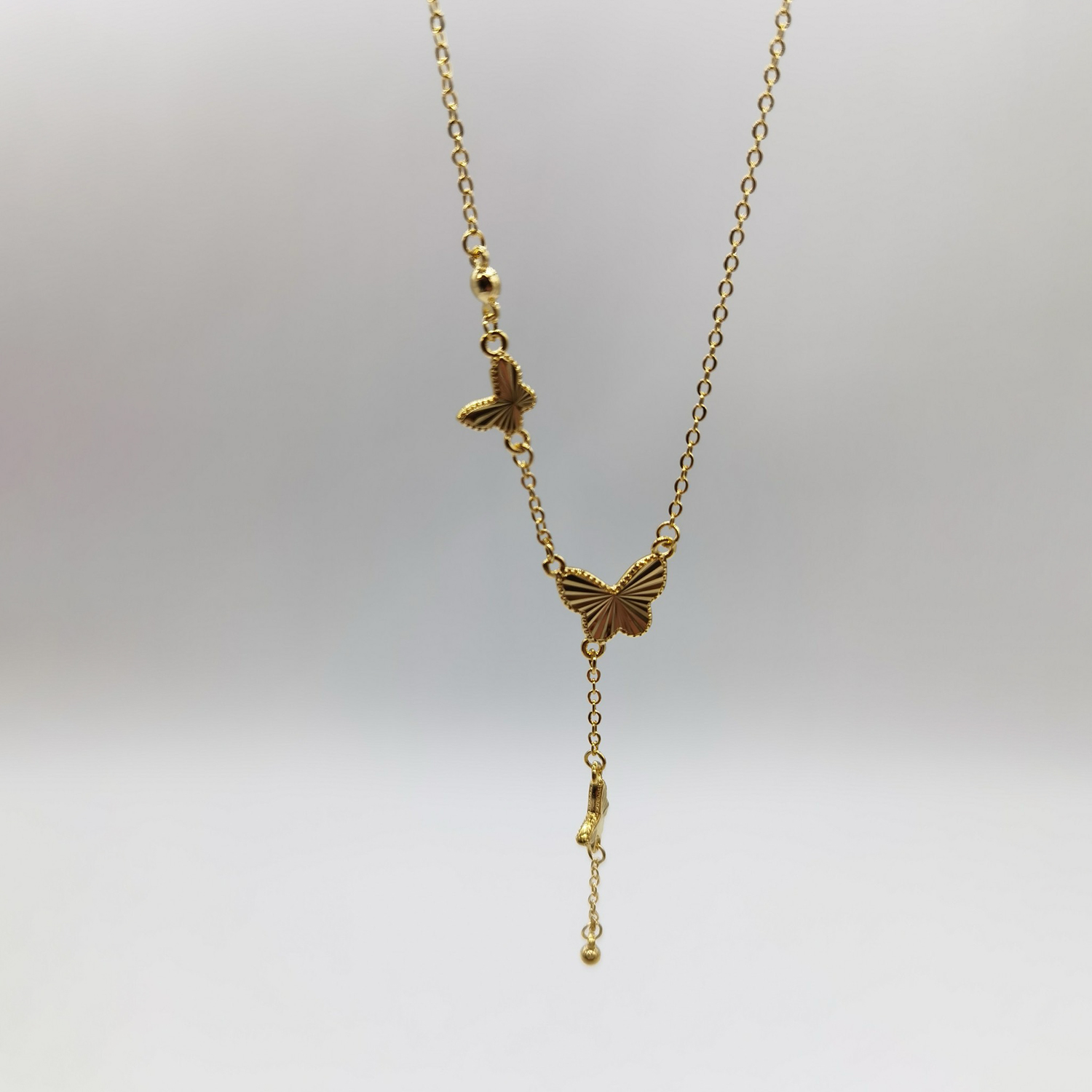 Alluvial gold vacuum electroplating 24K gold laser butterfly necklace