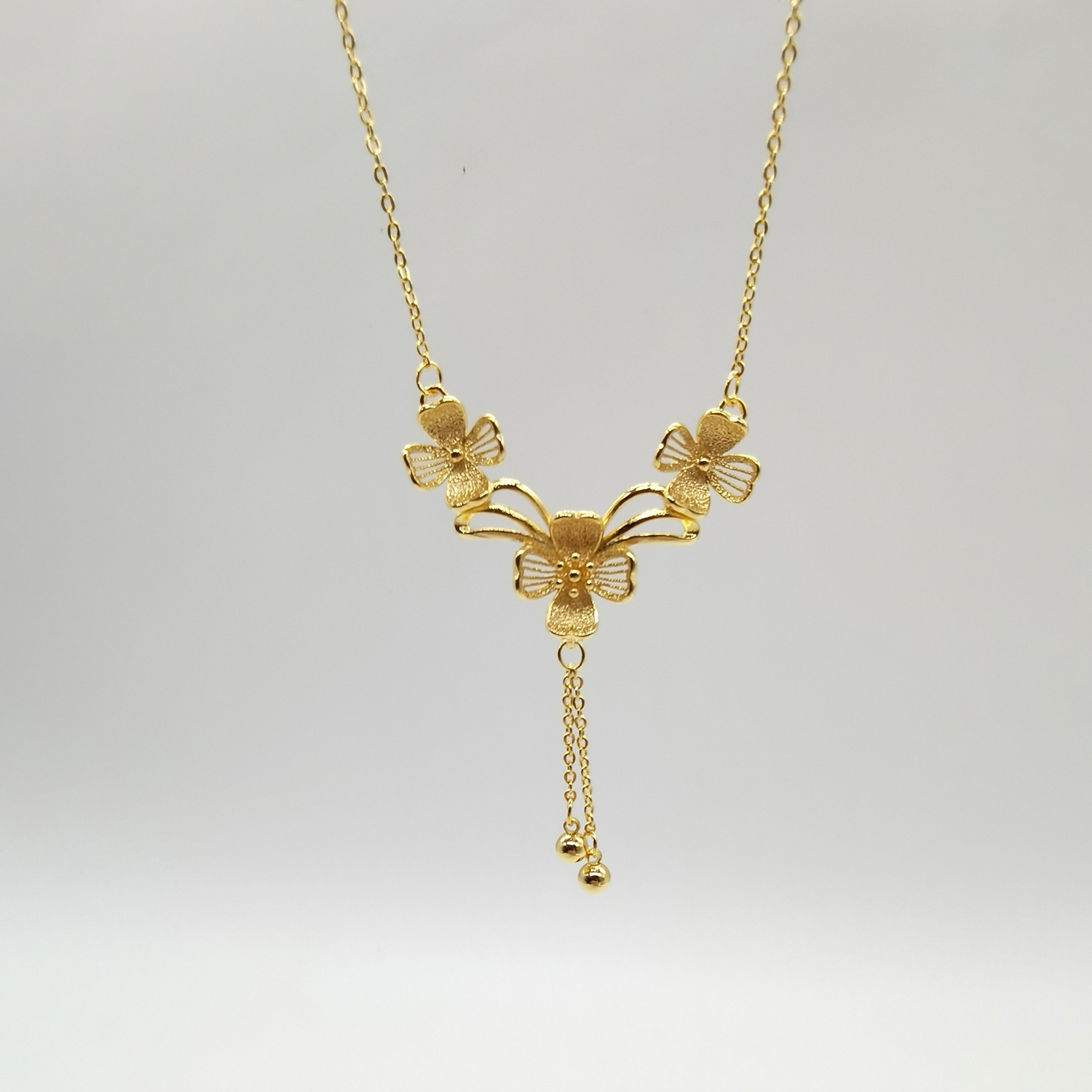 Alluvial gold vacuum electroplating 24K gold Sansheng Sanshi hollow tassel necklace