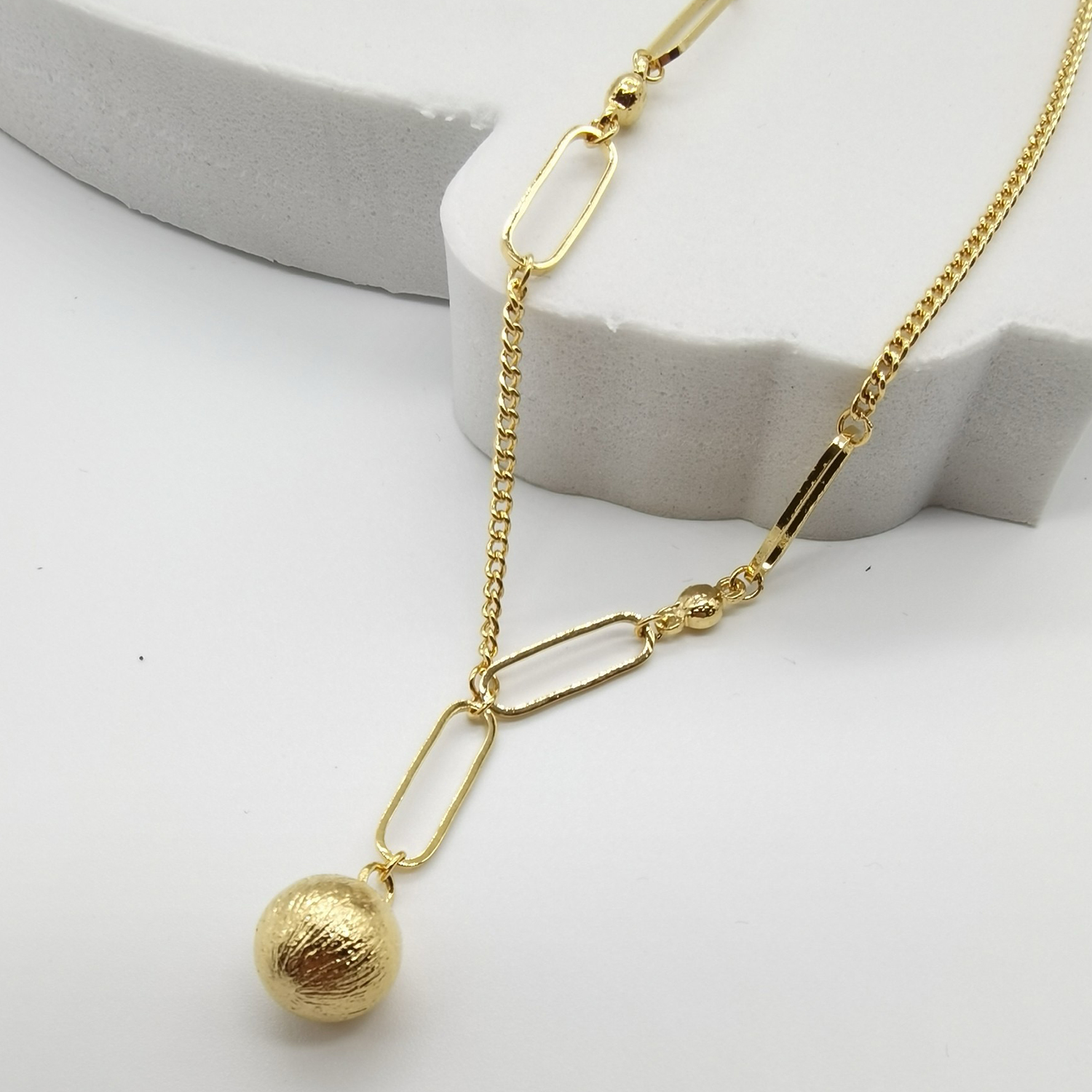 Alluvial gold vacuum electroplating 24K gold AB chain small ball necklace