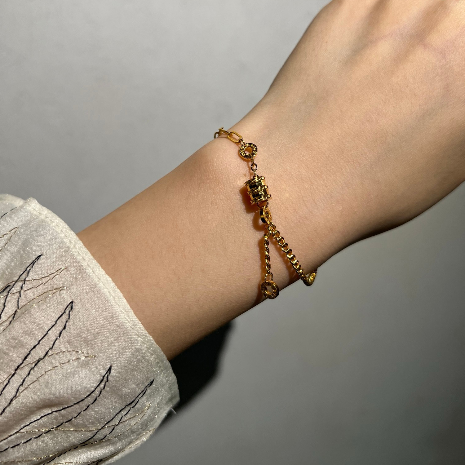 Alluvial Gold Vacuum Electroplating 24K Gold AB Chain Small Waist Bracelet