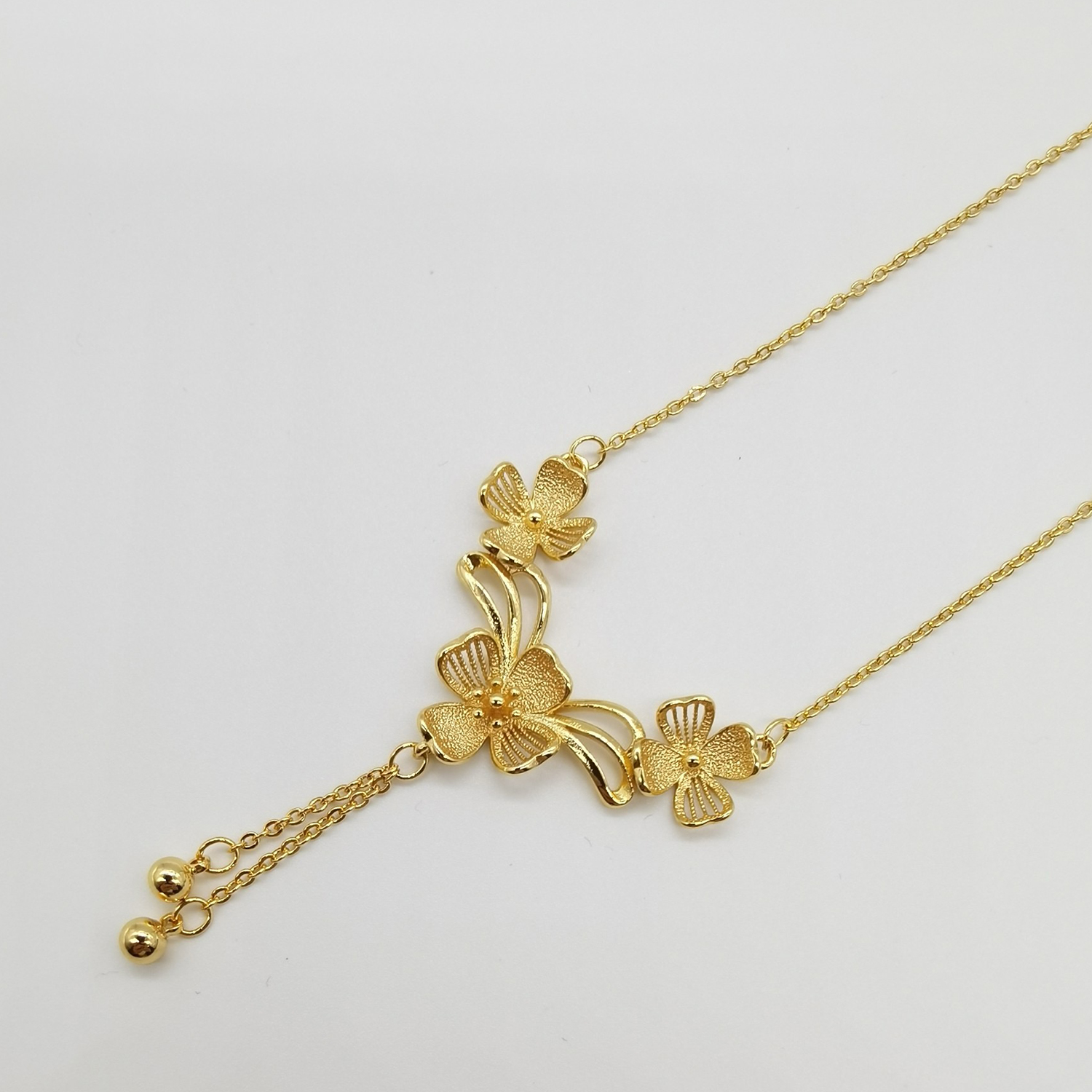 Alluvial gold vacuum electroplating 24K gold Sansheng Sanshi hollow tassel necklace