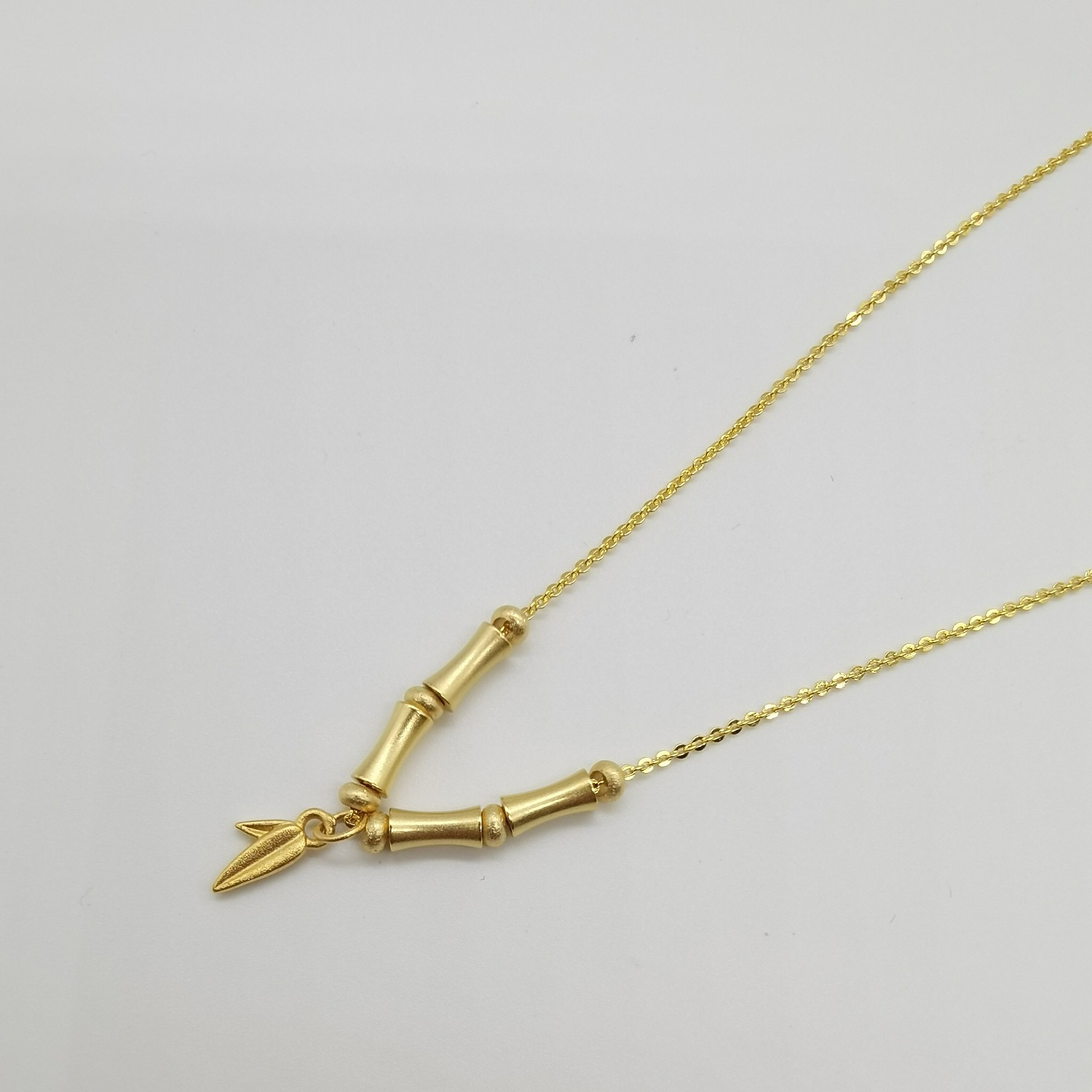 Alluvial gold ancient method vacuum electroplating 24K gold Bamboo peace necklace