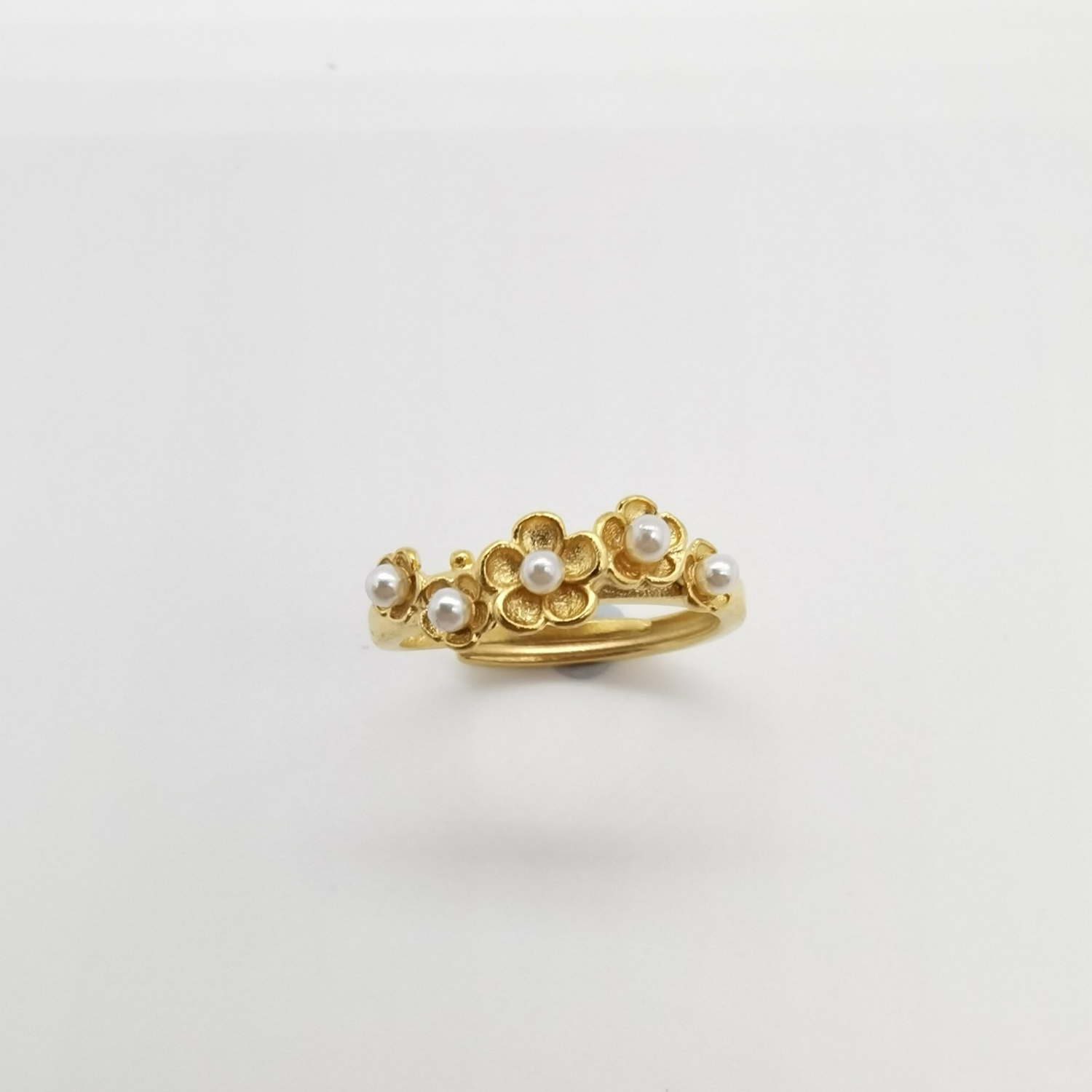 Alluvial gold vacuum electroplating 24K gold blossoming flower imitation pearl ring