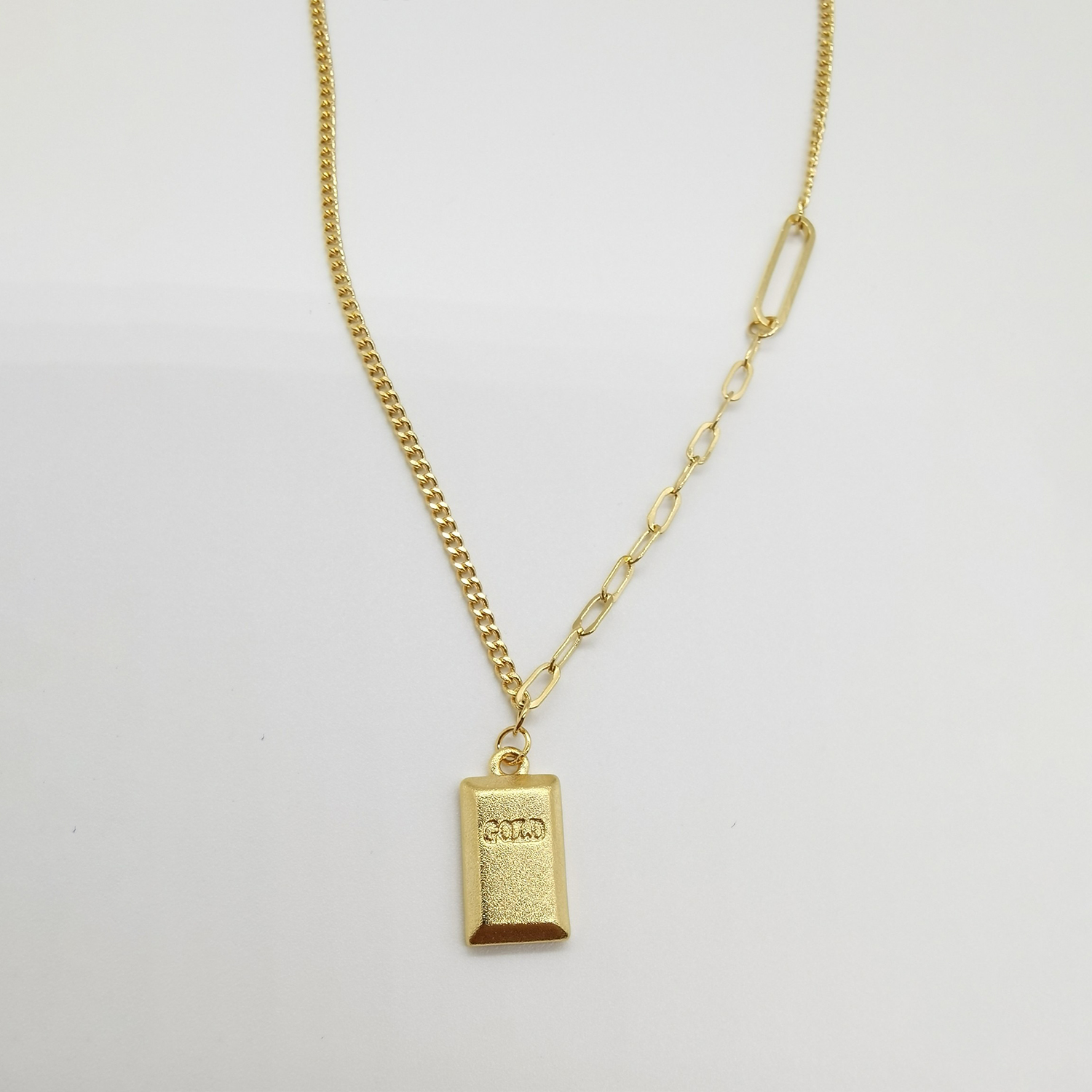 Alluvial gold vacuum electroplating 24K gold small gold bar necklace