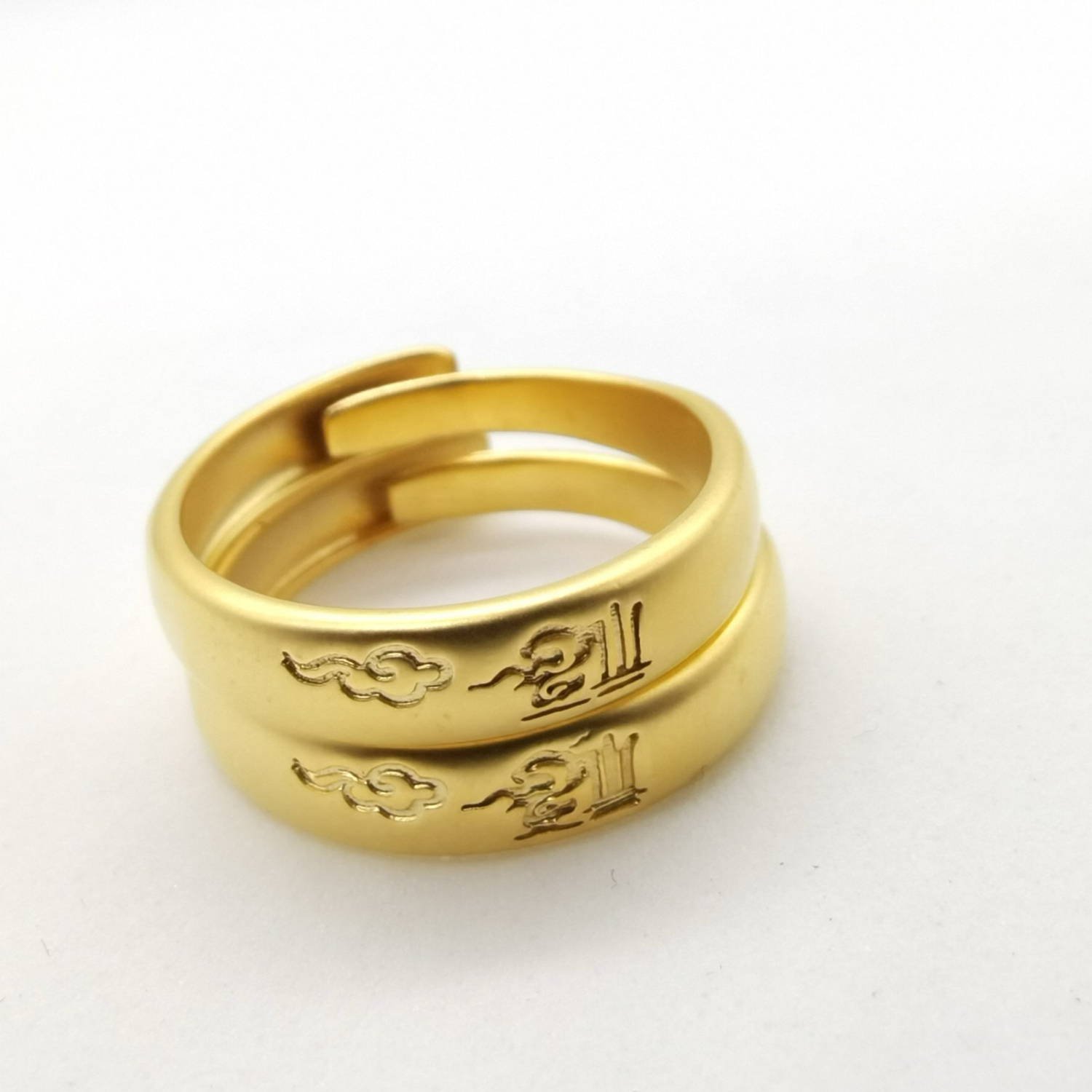 Alluvial gold ancient method vacuum electroplating 24K gold lucky cloud live circle couple ring