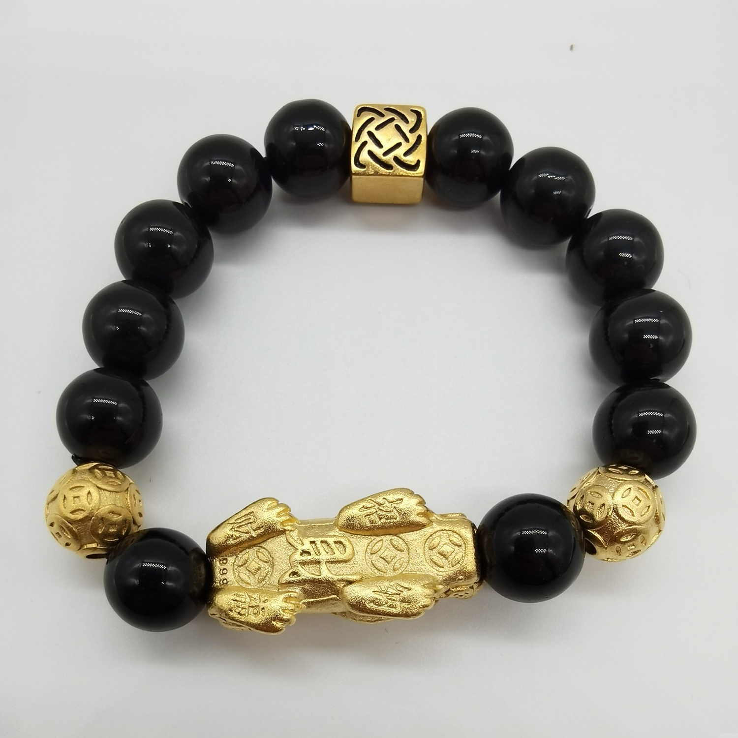 Alluvial gold vacuum electroplating 24K gold money bead Pixiu bracelet