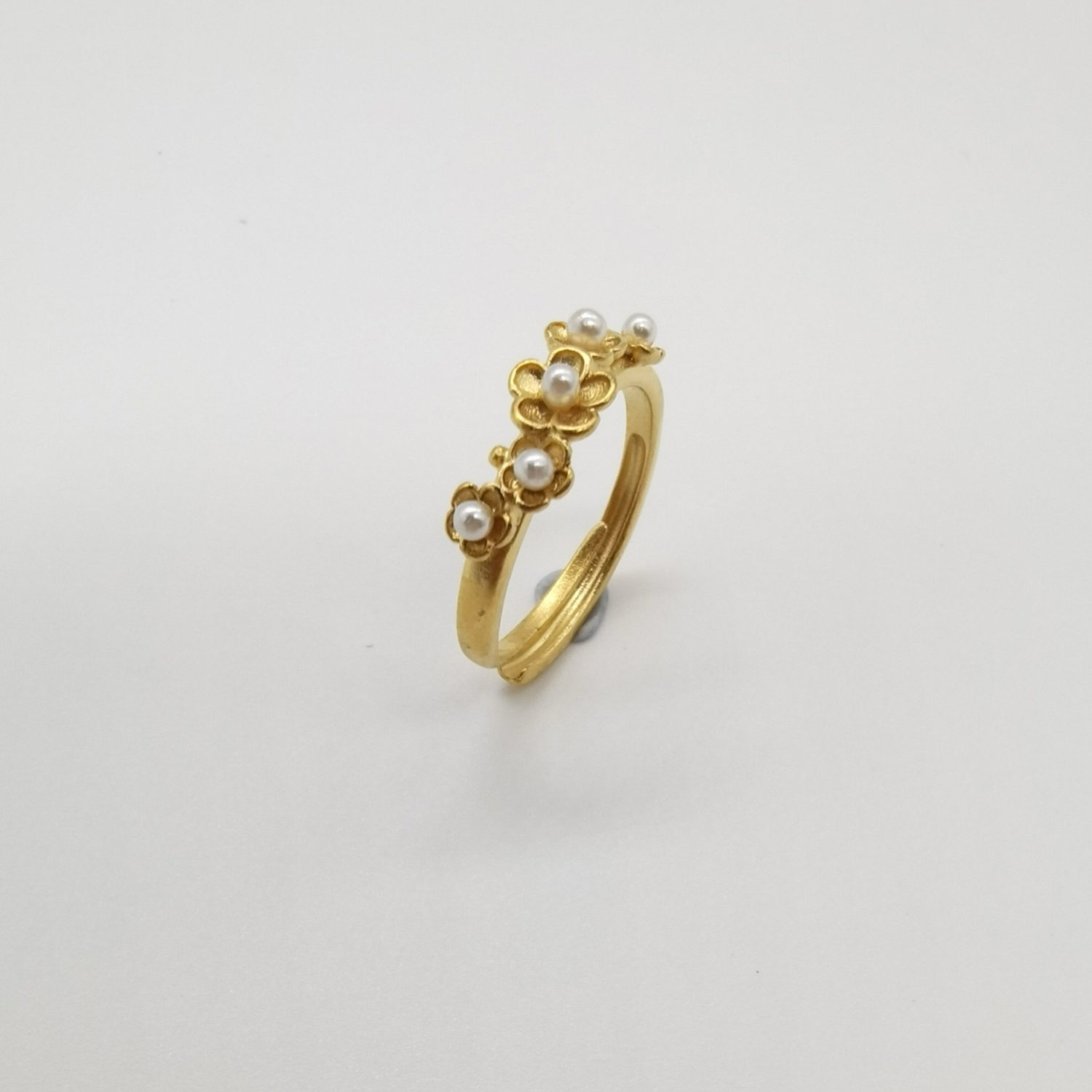 Alluvial gold vacuum electroplating 24K gold blossoming flower imitation pearl ring