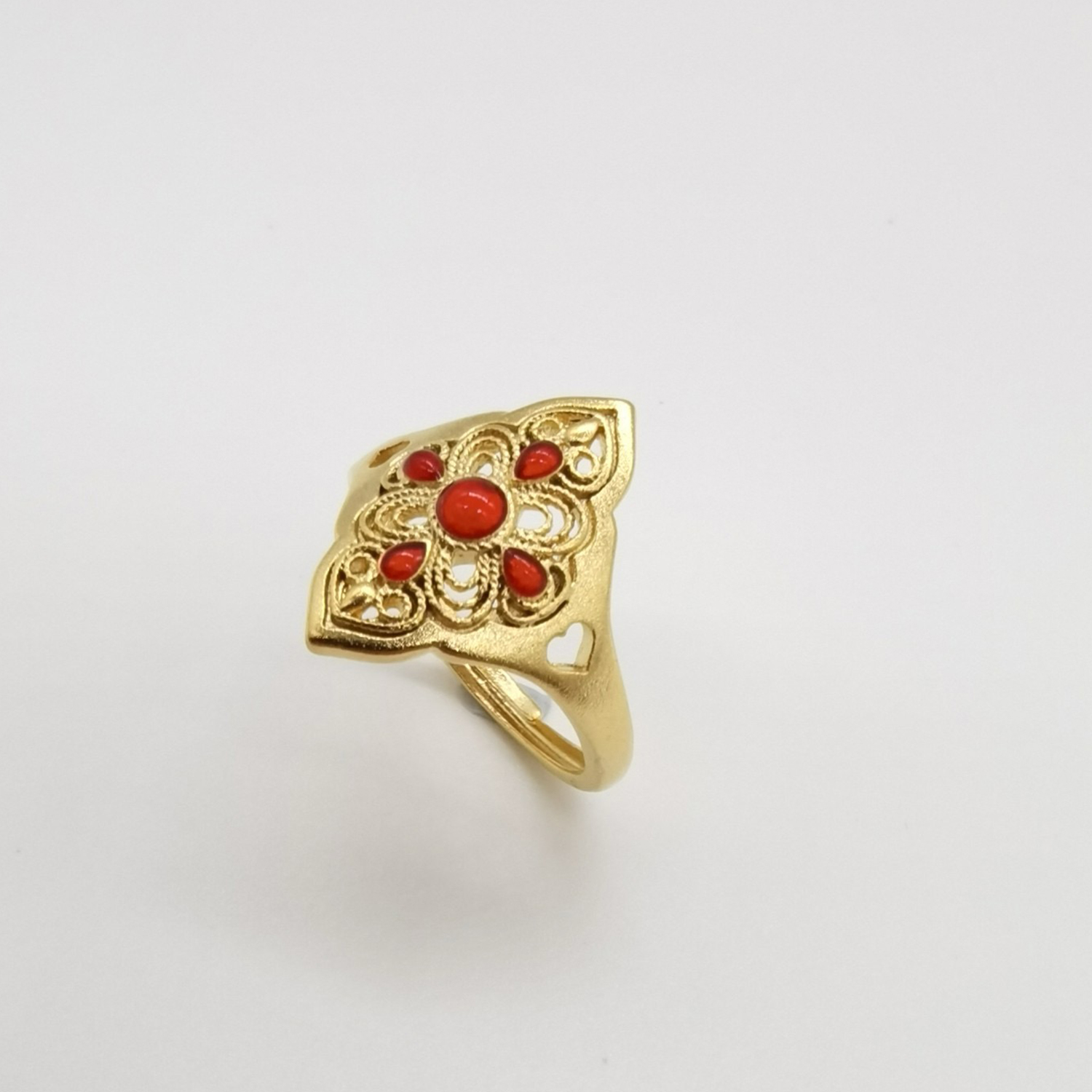 Alluvial gold ancient method enamel vacuum electroplating 24K gold palace style hollow ring