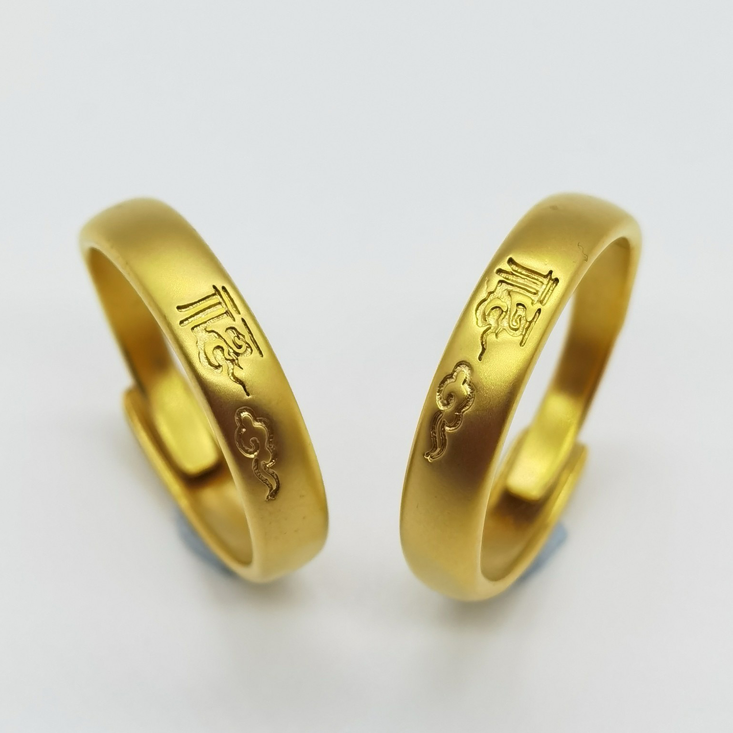 Alluvial gold ancient method vacuum electroplating 24K gold lucky cloud live circle couple ring