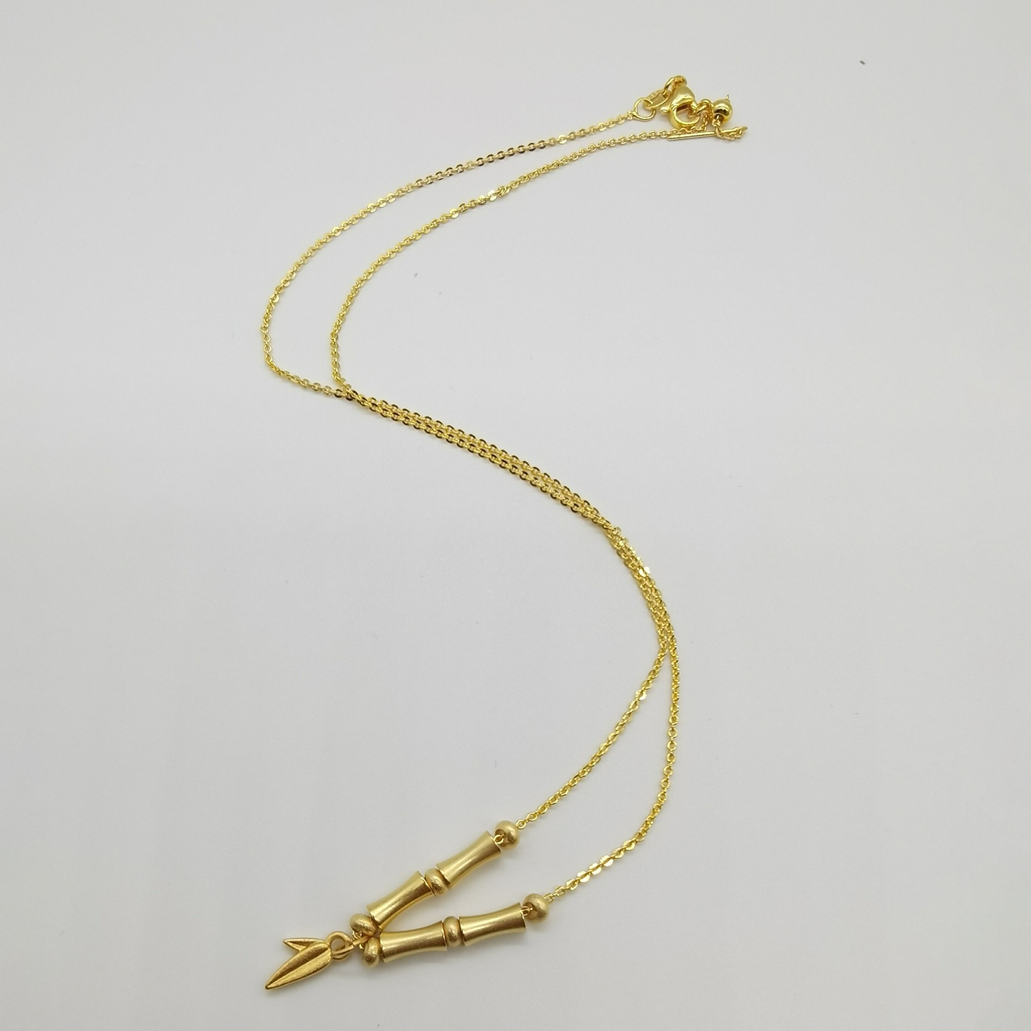 Alluvial gold ancient method vacuum electroplating 24K gold Bamboo peace necklace