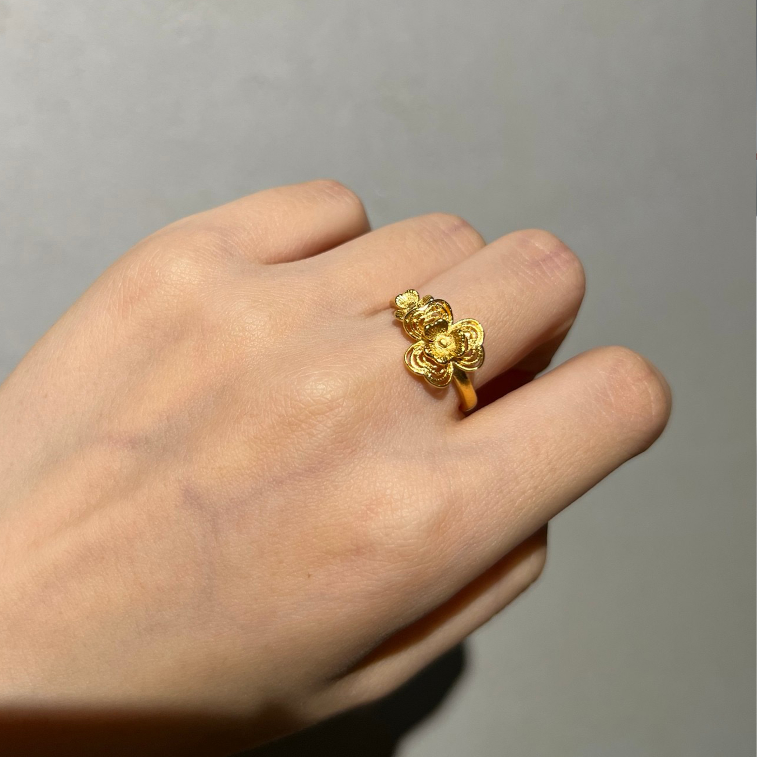Alluvial Gold Vacuum Electroplating 24K Gold Clover Flower Loose Ring