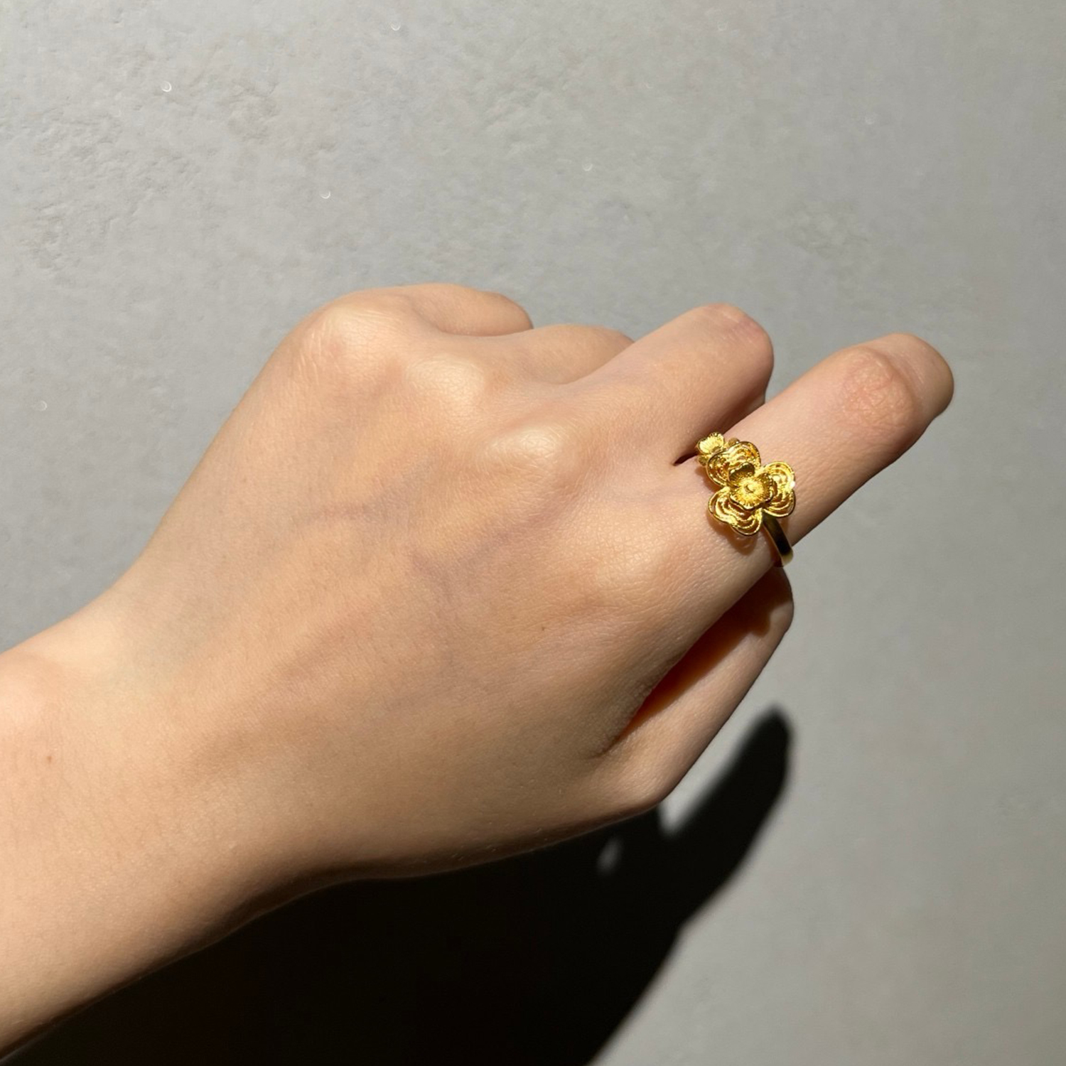Alluvial Gold Vacuum Electroplating 24K Gold Clover Flower Loose Ring