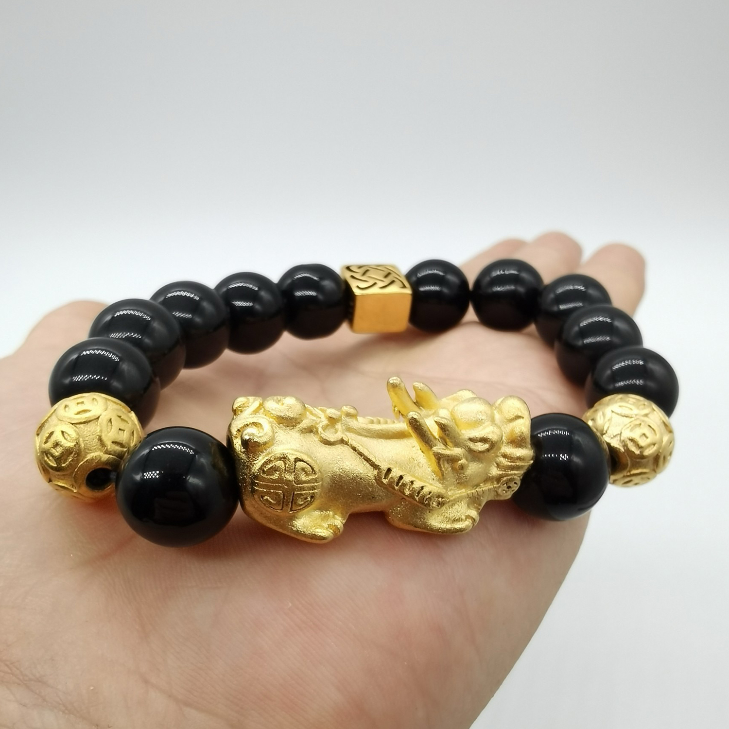 Alluvial gold vacuum electroplating 24K gold money bead Pixiu bracelet