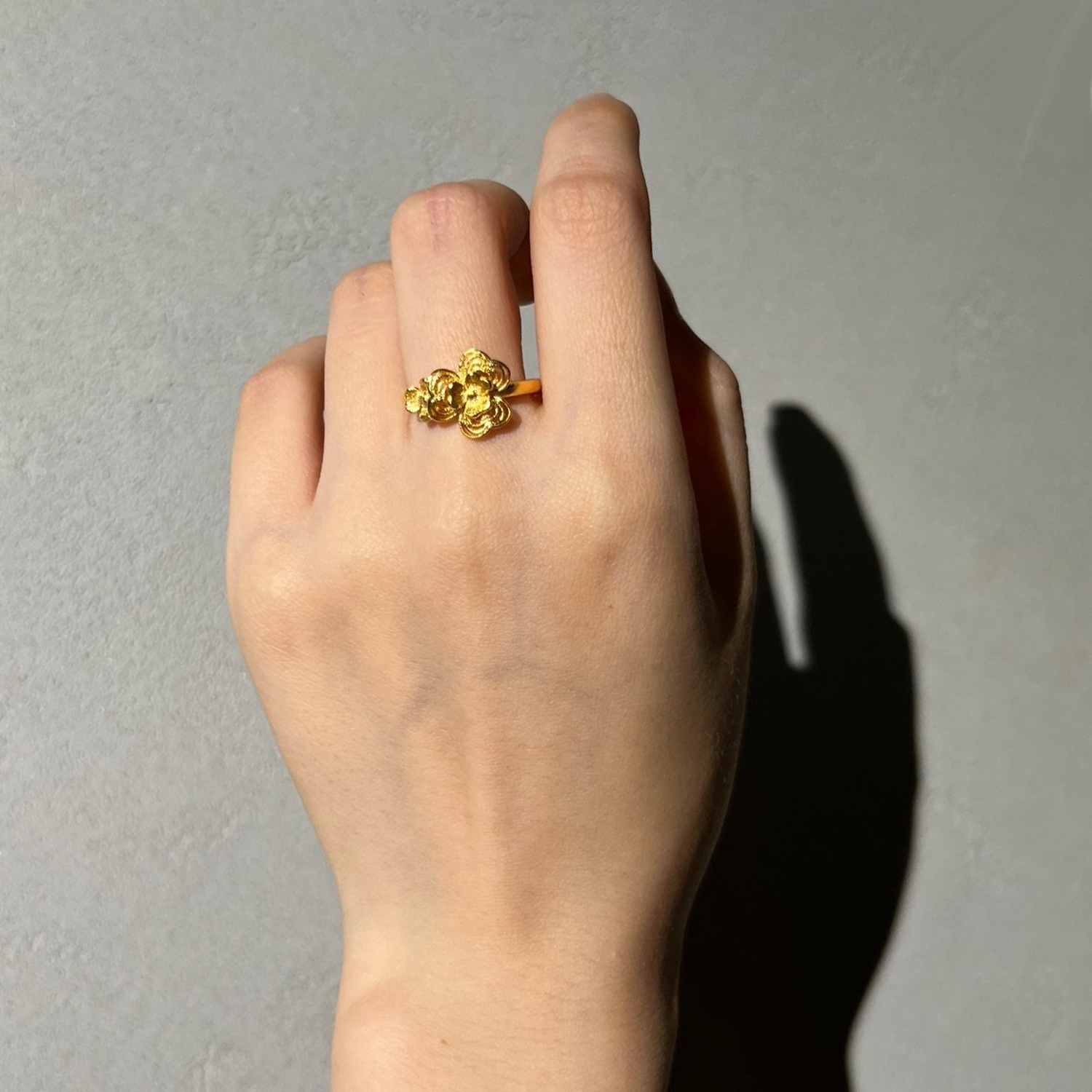 Alluvial Gold Vacuum Electroplating 24K Gold Clover Flower Loose Ring