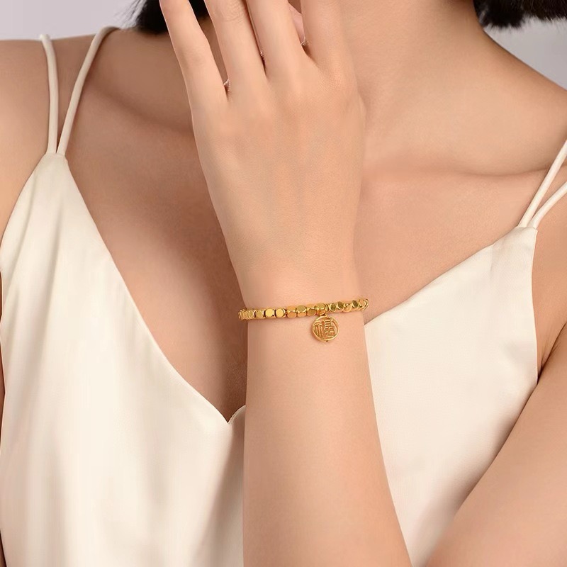Alluvial Gold Vacuum Electroplating 24K Gold Small Sugar Cube Broken Silver Blessing Bracelet